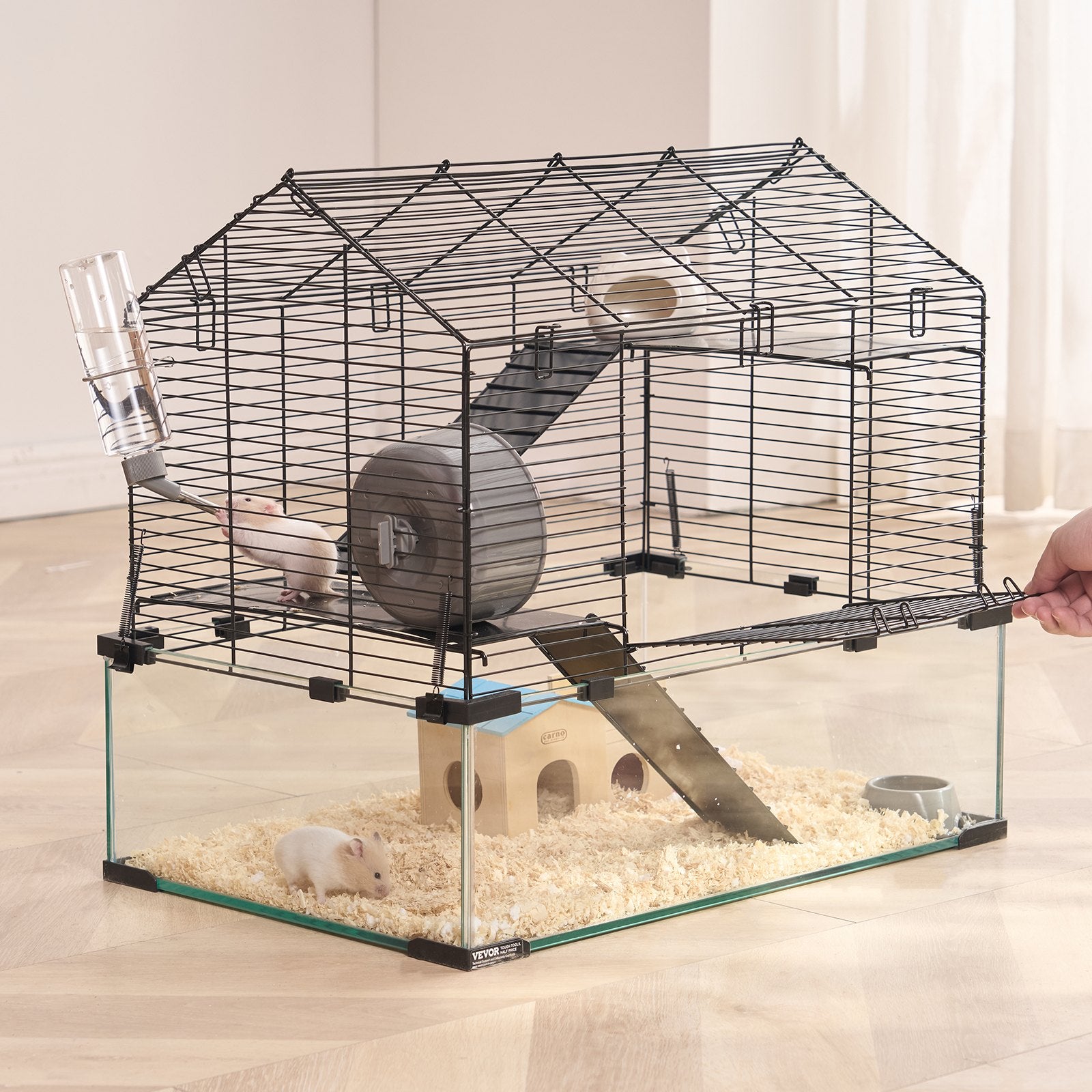 Transparent Hamster Cage with 360° View, Ventilated Small Animal Habitat for Mice, Rats, Guinea Pigs - Includes Water Bottle & Portable Design