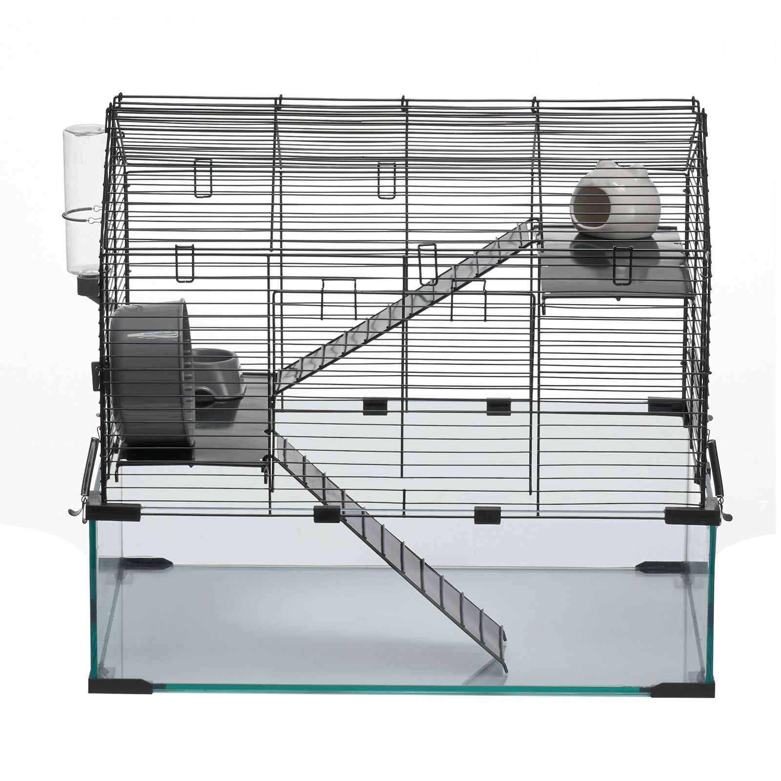 Transparent Hamster Cage with 360° View, Ventilated Small Animal Habitat for Mice, Rats, Guinea Pigs - Includes Water Bottle & Portable Design