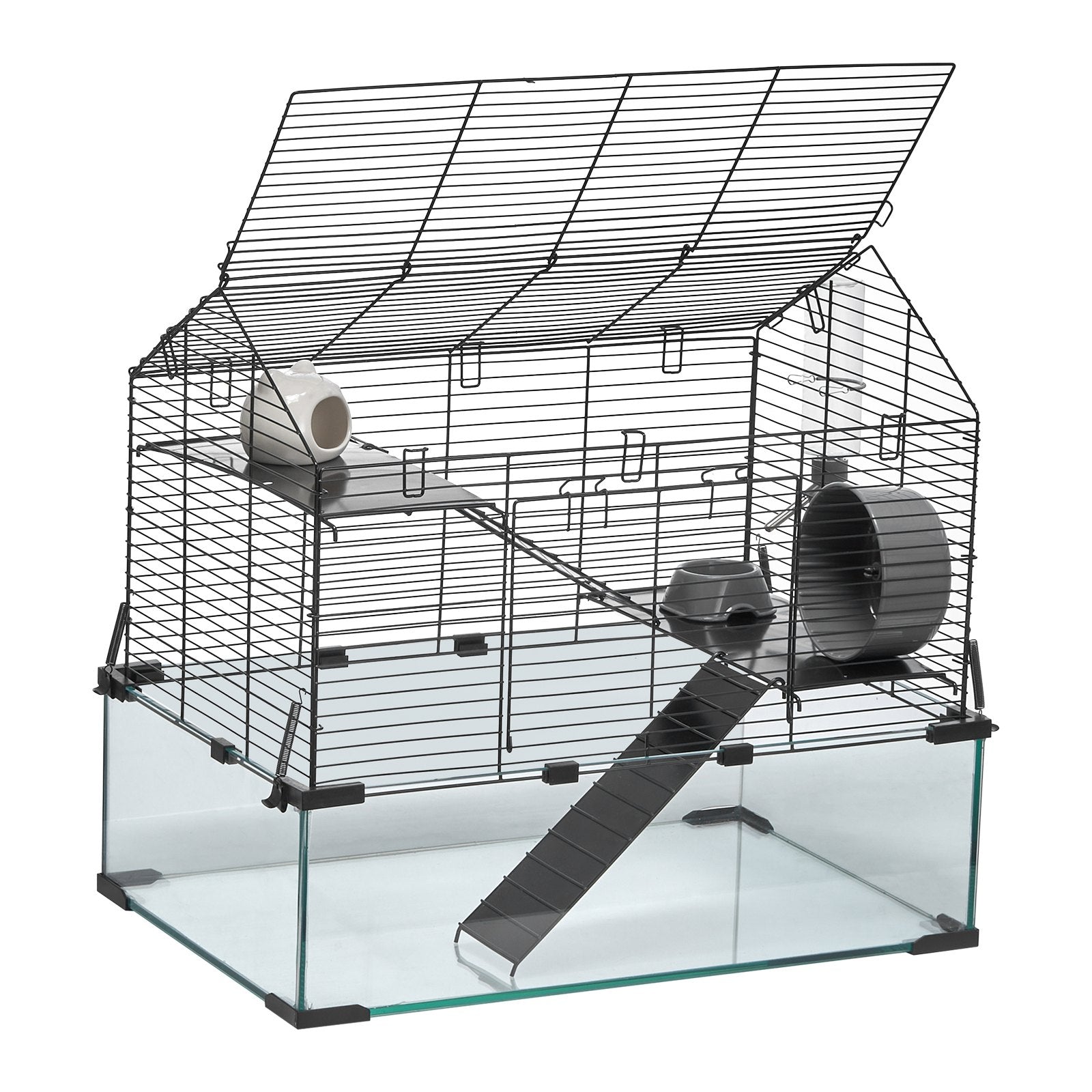 Transparent Hamster Cage with 360° View, Ventilated Small Animal Habitat for Mice, Rats, Guinea Pigs - Includes Water Bottle & Portable Design