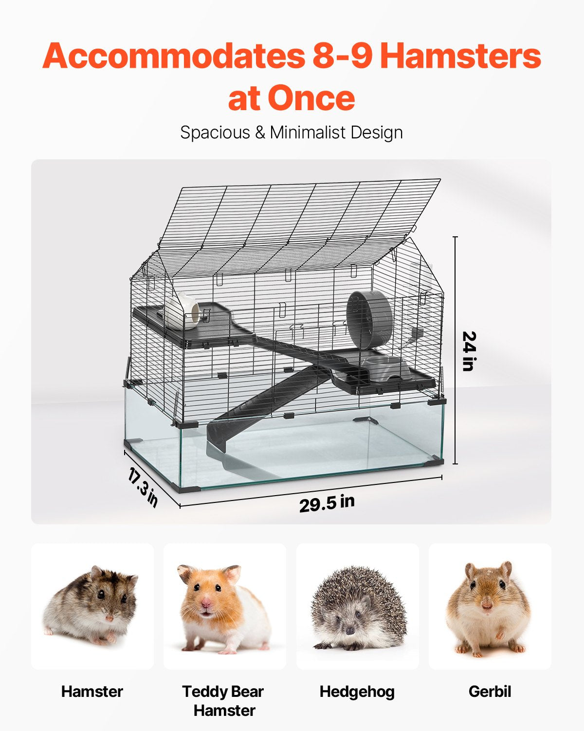 Transparent 360° Hamster Cage with Ventilation, Portable Habitat for Small Pets, Easy-to-Clean Glass & Metal Design, Includes Water Bottle