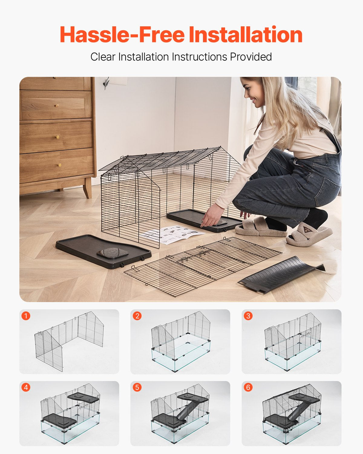 Transparent 360° Hamster Cage with Ventilation, Portable Habitat for Small Pets, Easy-to-Clean Glass & Metal Design, Includes Water Bottle