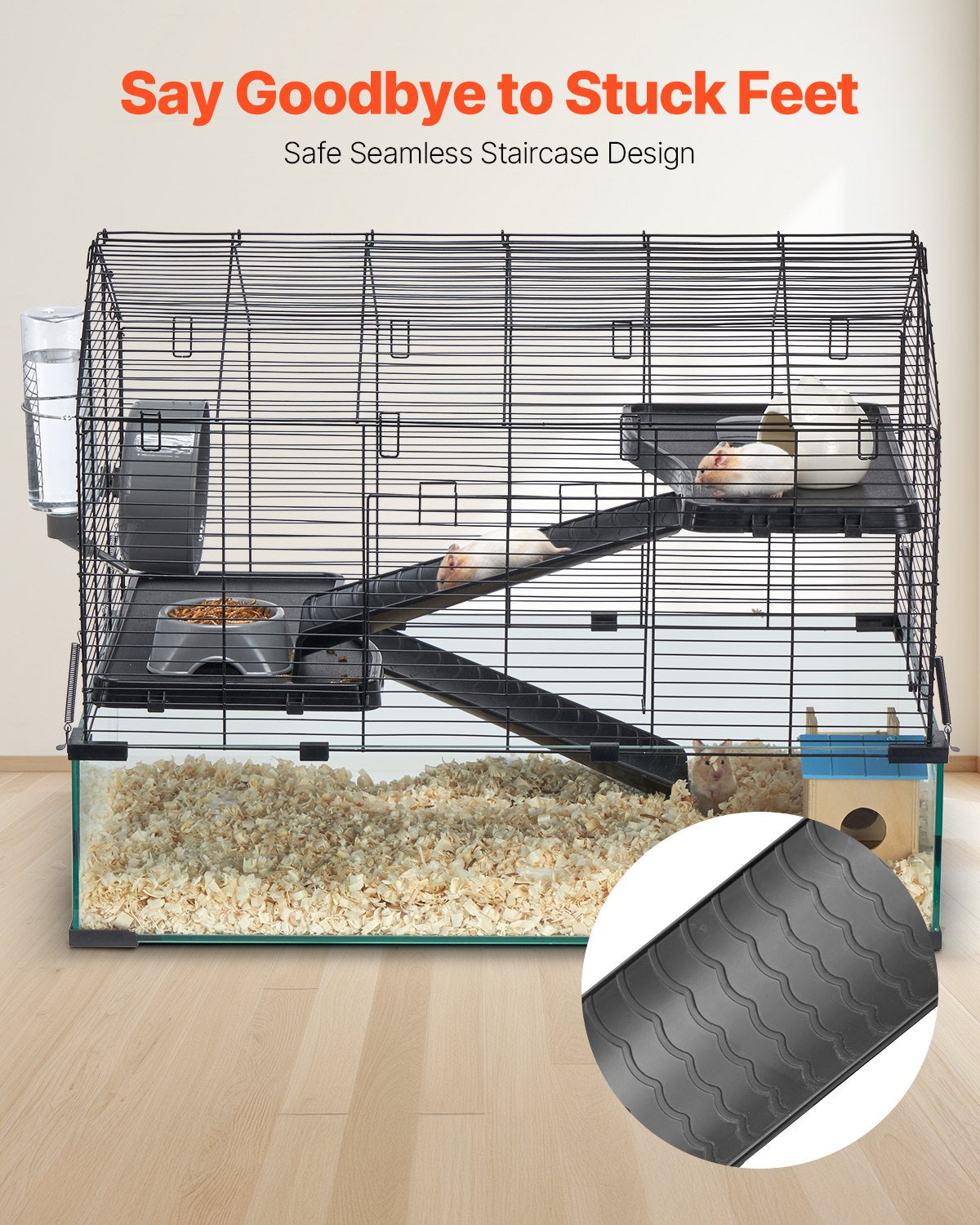 Transparent 360° Hamster Cage with Ventilation, Portable Habitat for Small Pets, Easy-to-Clean Glass & Metal Design, Includes Water Bottle