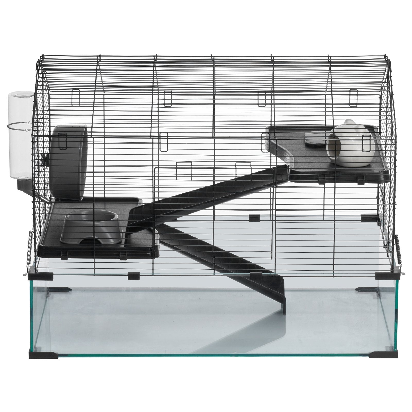Transparent 360° Hamster Cage with Ventilation, Portable Habitat for Small Pets, Easy-to-Clean Glass & Metal Design, Includes Water Bottle