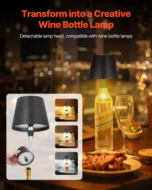 Cordless Table Lamp 2-Pack with 5200mAh Rechargeable Battery, Stepless Dimming, Adjustable Height & Detachable Lampshade for Versatile Use