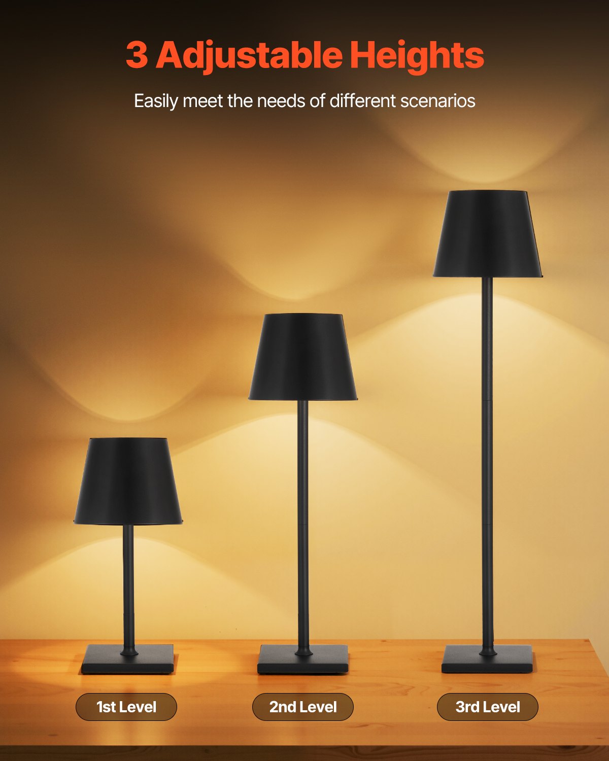 Cordless Table Lamp 2-Pack with 5200mAh Rechargeable Battery, Stepless Dimming, Adjustable Height & Detachable Lampshade for Versatile Use