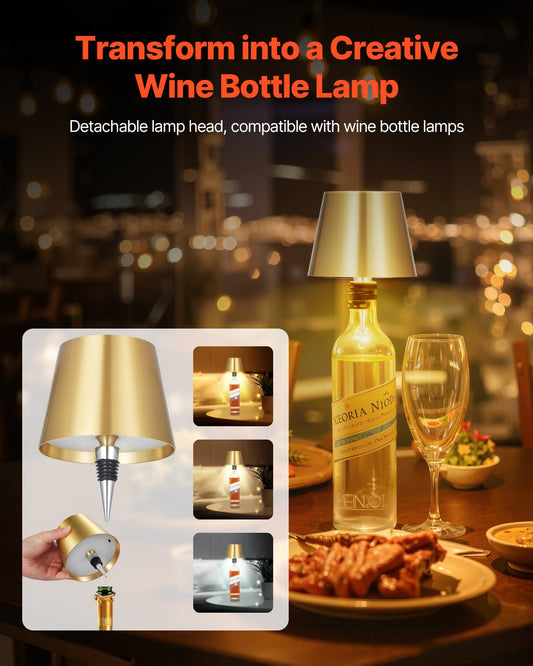 Gold Cordless Table Lamp Set, 5200mAh Rechargeable Battery, Stepless Dimming, Adjustable Heights, Versatile for Home & Outdoor Use