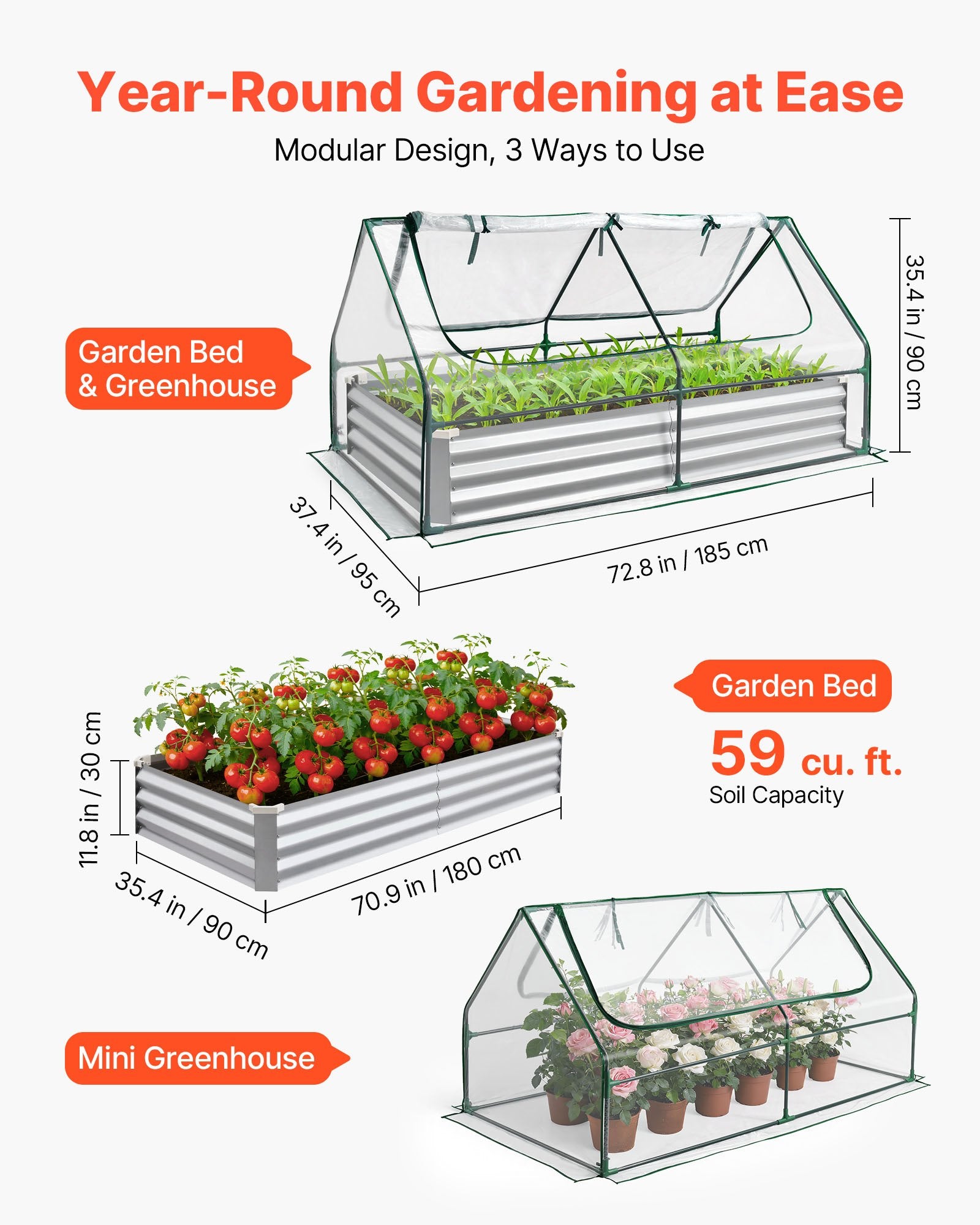 Spacious 6x3 ft Rectangular Galvanized Raised Garden Bed Kit with PE Greenhouse Cover & Gloves, Rustproof Alu-Zinc for Vegetables & Flowers