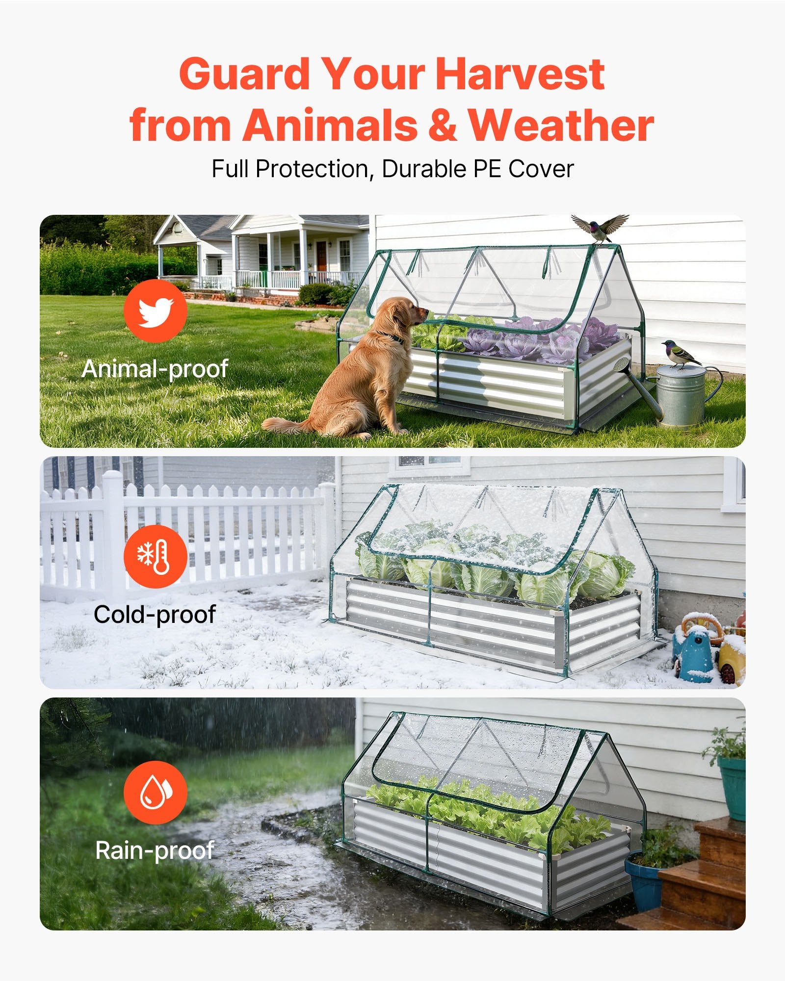 Spacious 6x3 ft Rectangular Galvanized Raised Garden Bed Kit with PE Greenhouse Cover & Gloves, Rustproof Alu-Zinc for Vegetables & Flowers