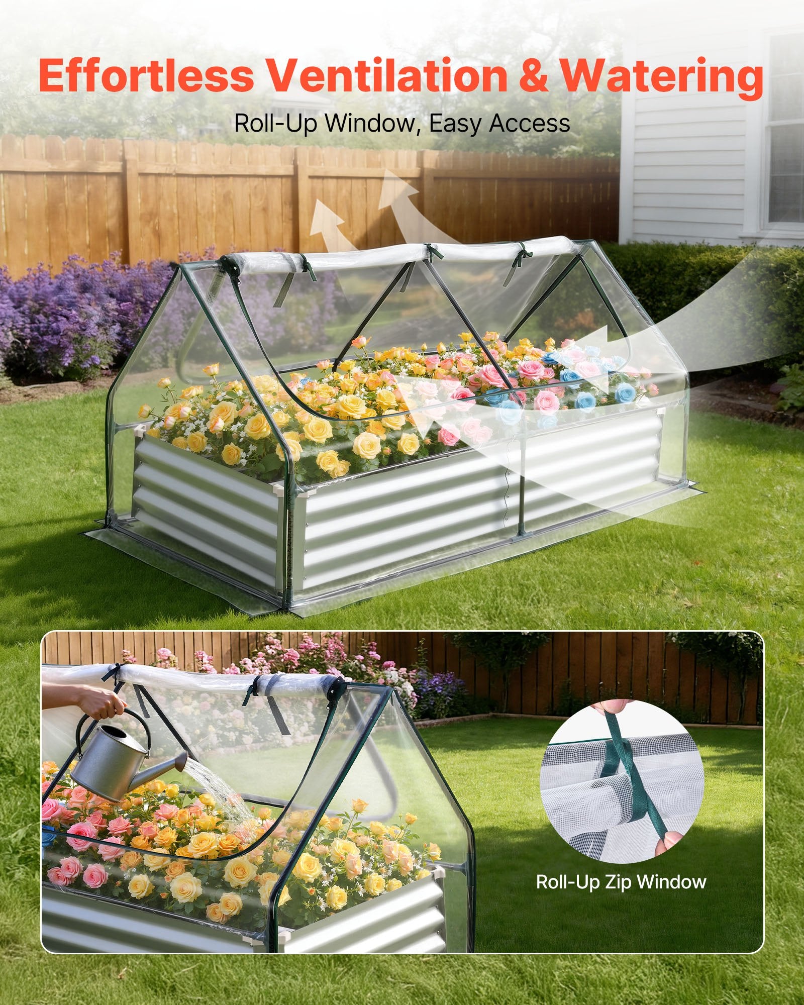 Spacious 6x3 ft Rectangular Galvanized Raised Garden Bed Kit with PE Greenhouse Cover & Gloves, Rustproof Alu-Zinc for Vegetables & Flowers