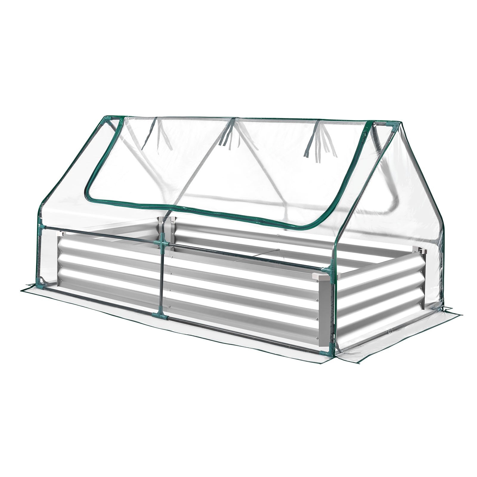 Spacious 6x3 ft Rectangular Galvanized Raised Garden Bed Kit with PE Greenhouse Cover & Gloves, Rustproof Alu-Zinc for Vegetables & Flowers