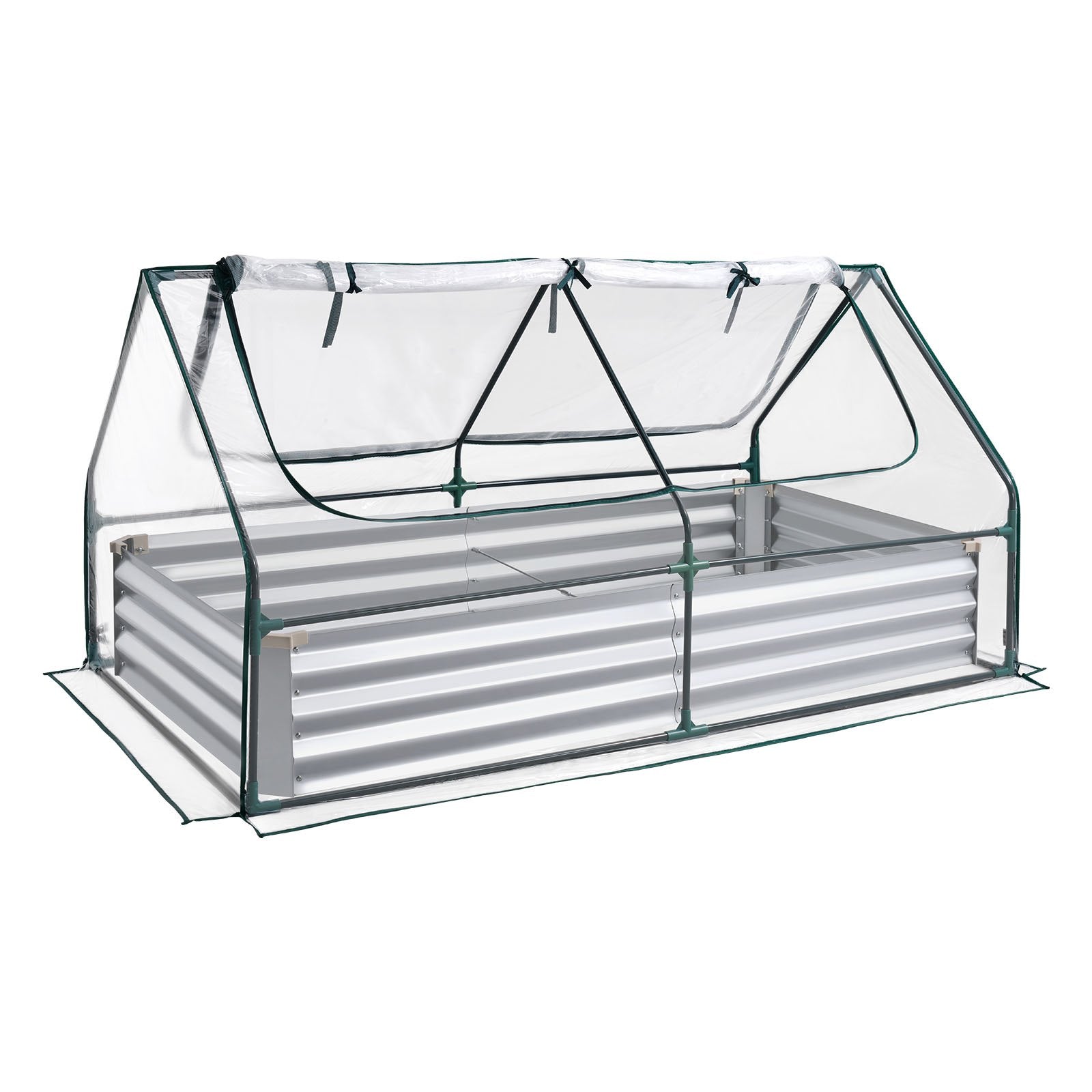 Spacious 6x3 ft Rectangular Galvanized Raised Garden Bed Kit with PE Greenhouse Cover & Gloves, Rustproof Alu-Zinc for Vegetables & Flowers