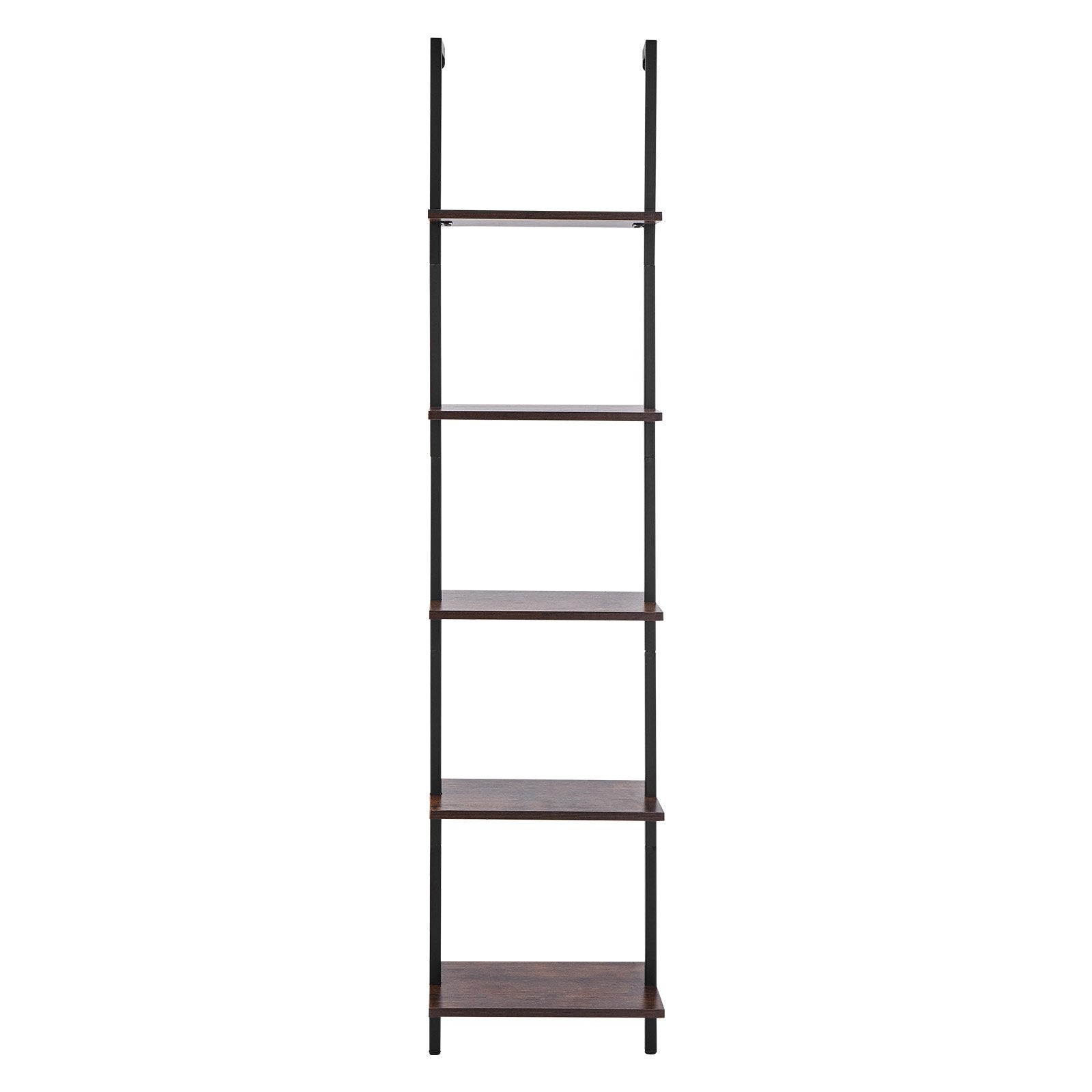 5-Tier Ladder Bookshelf with Metal Frame – Wall-Mounted Storage Rack for Kitchen, Bedroom, Bathroom, Living Room – Black, Easy Installation & Durable Design