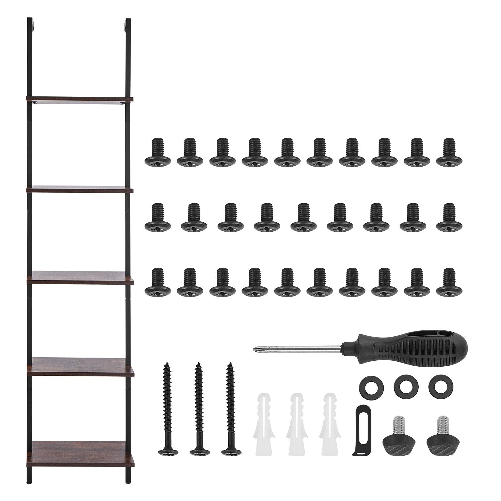 5-Tier Ladder Bookshelf with Metal Frame – Wall-Mounted Storage Rack for Kitchen, Bedroom, Bathroom, Living Room – Black, Easy Installation & Durable Design