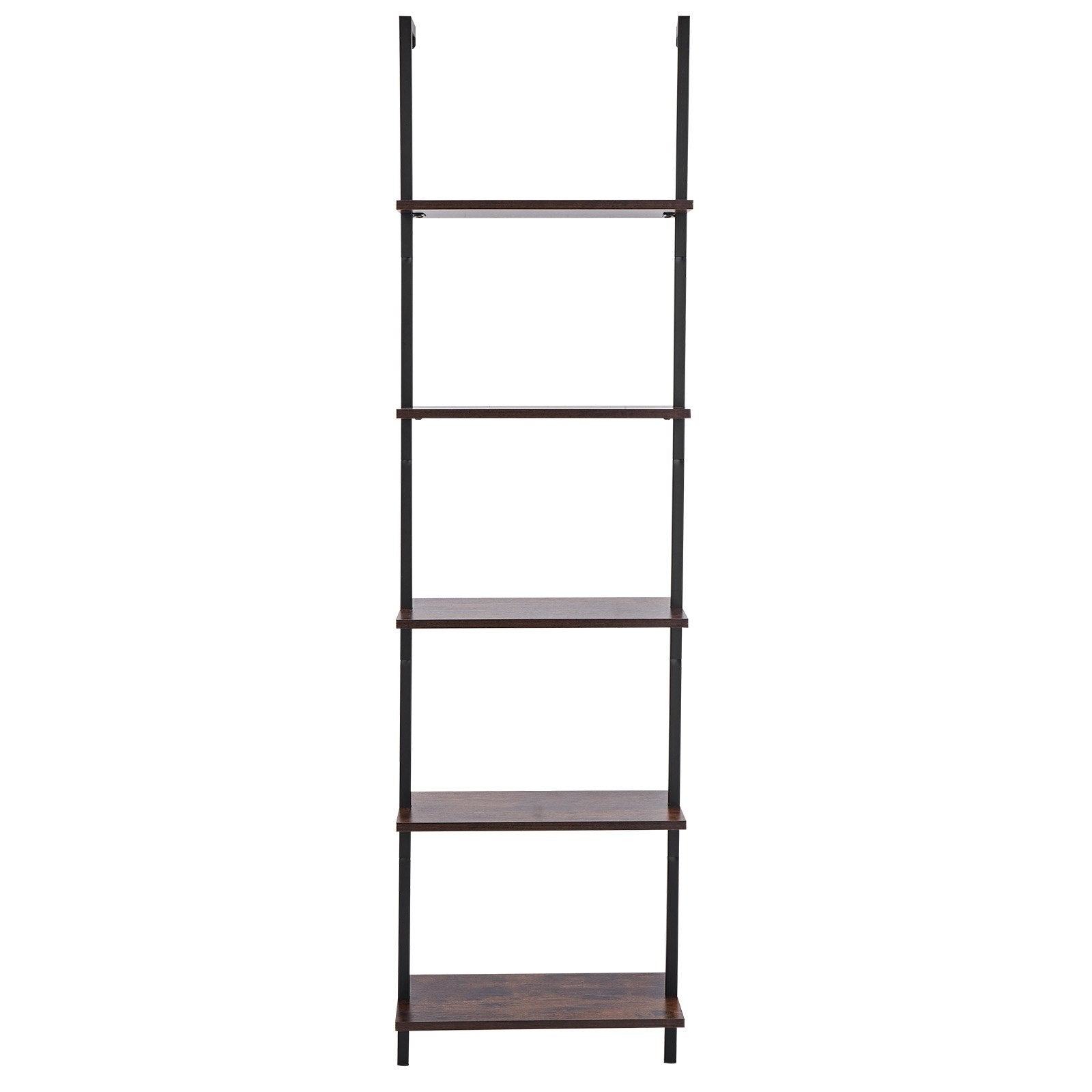 5-Tier Wall-Mounted Ladder Shelf for Kitchen, Bedroom, Bathroom, Living Room - Durable Metal Frame, Easy Assembly, Black Storage Rack