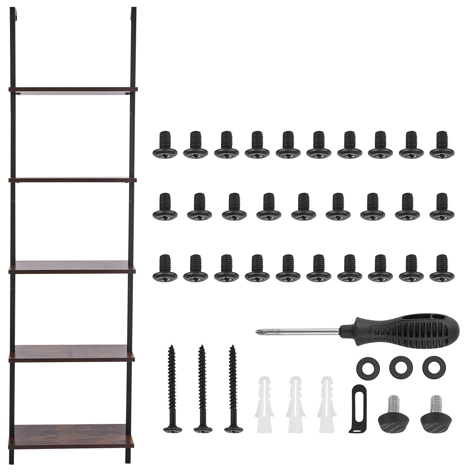5-Tier Wall-Mounted Ladder Shelf for Kitchen, Bedroom, Bathroom, Living Room - Durable Metal Frame, Easy Assembly, Black Storage Rack