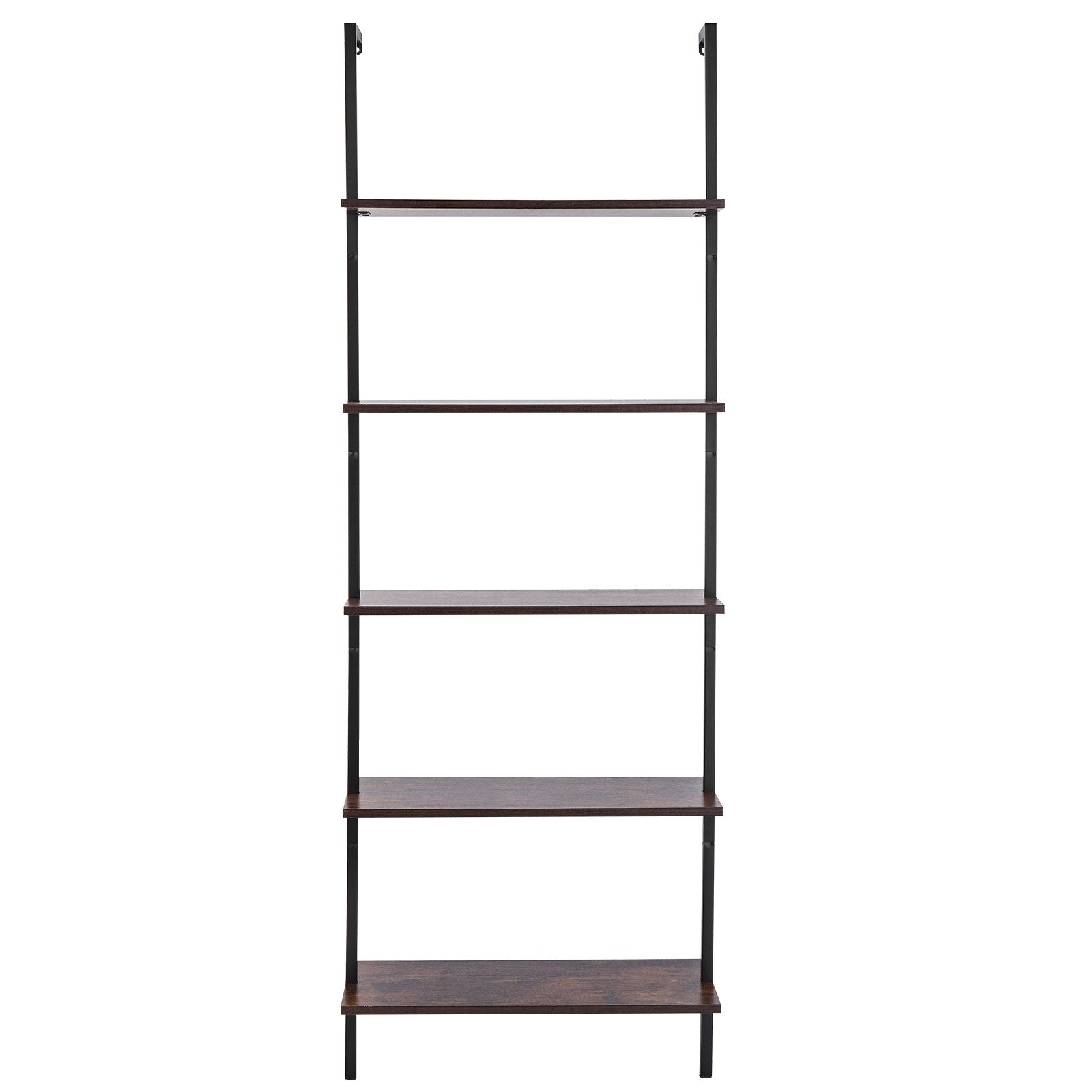 5-Tier Wall-Mounted Ladder Shelf with Metal Frame - Versatile Storage Rack for Kitchen, Bedroom, Bathroom, Living Room, Black, 24x11.8in