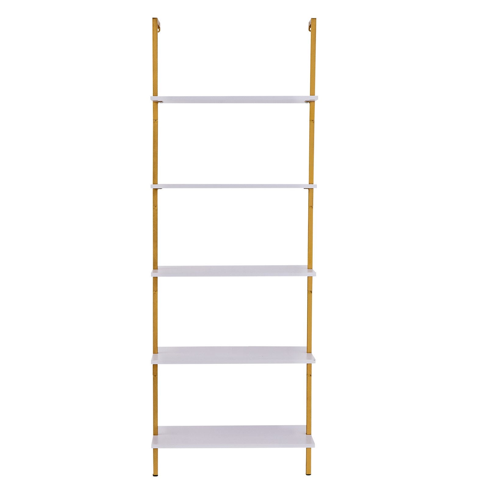 5-Tier Wall-Mounted Ladder Shelf with Metal Frame, 24x11.8in Storage Rack for Kitchen, Bedroom, Bathroom, Living Room - Gold White Finish