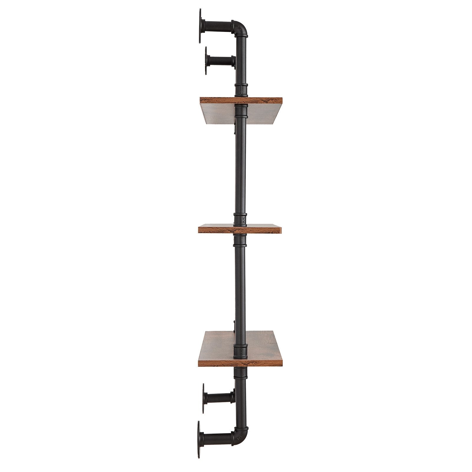 Industrial 3-Tier Pipe Shelf - Rustic Wall-Mount Floating Wood Shelves, Multi-Functional Storage Rack for Kitchen, Bedroom, Bathroom, Living Room, Black