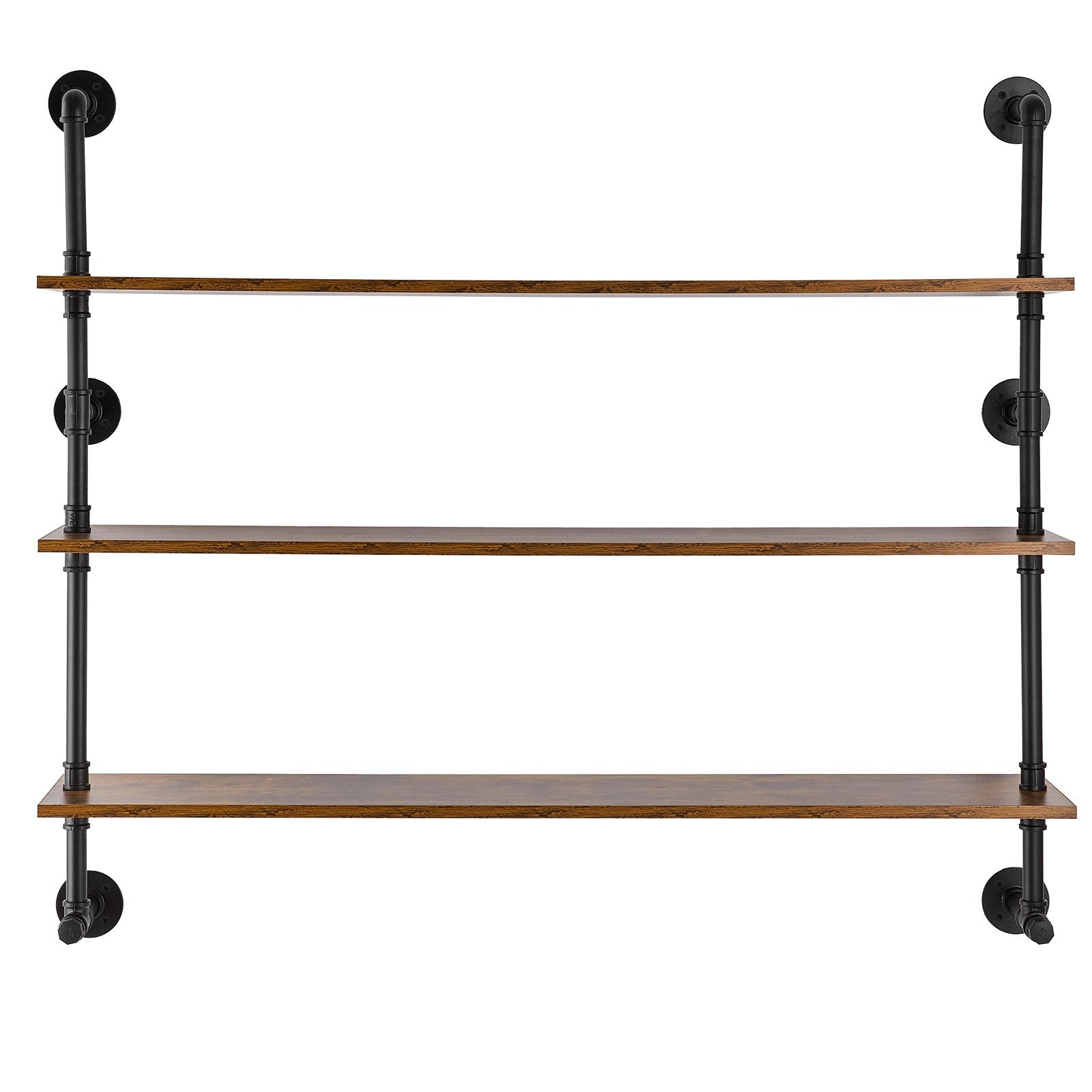 Title: Rustic Wall-Mount 3-Tier Industrial Pipe Shelf, Vintage Wood Floating Shelves for Kitchen, Bedroom, Bathroom, Black Finish, 48x9.84in
