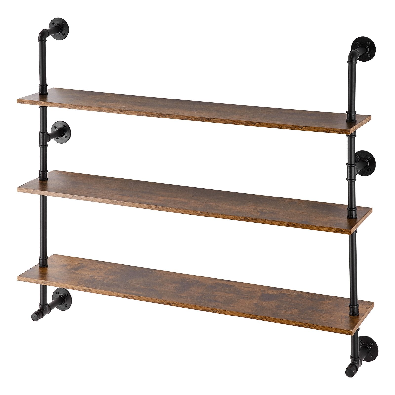 Title: Rustic Wall-Mount 3-Tier Industrial Pipe Shelf, Vintage Wood Floating Shelves for Kitchen, Bedroom, Bathroom, Black Finish, 48x9.84in