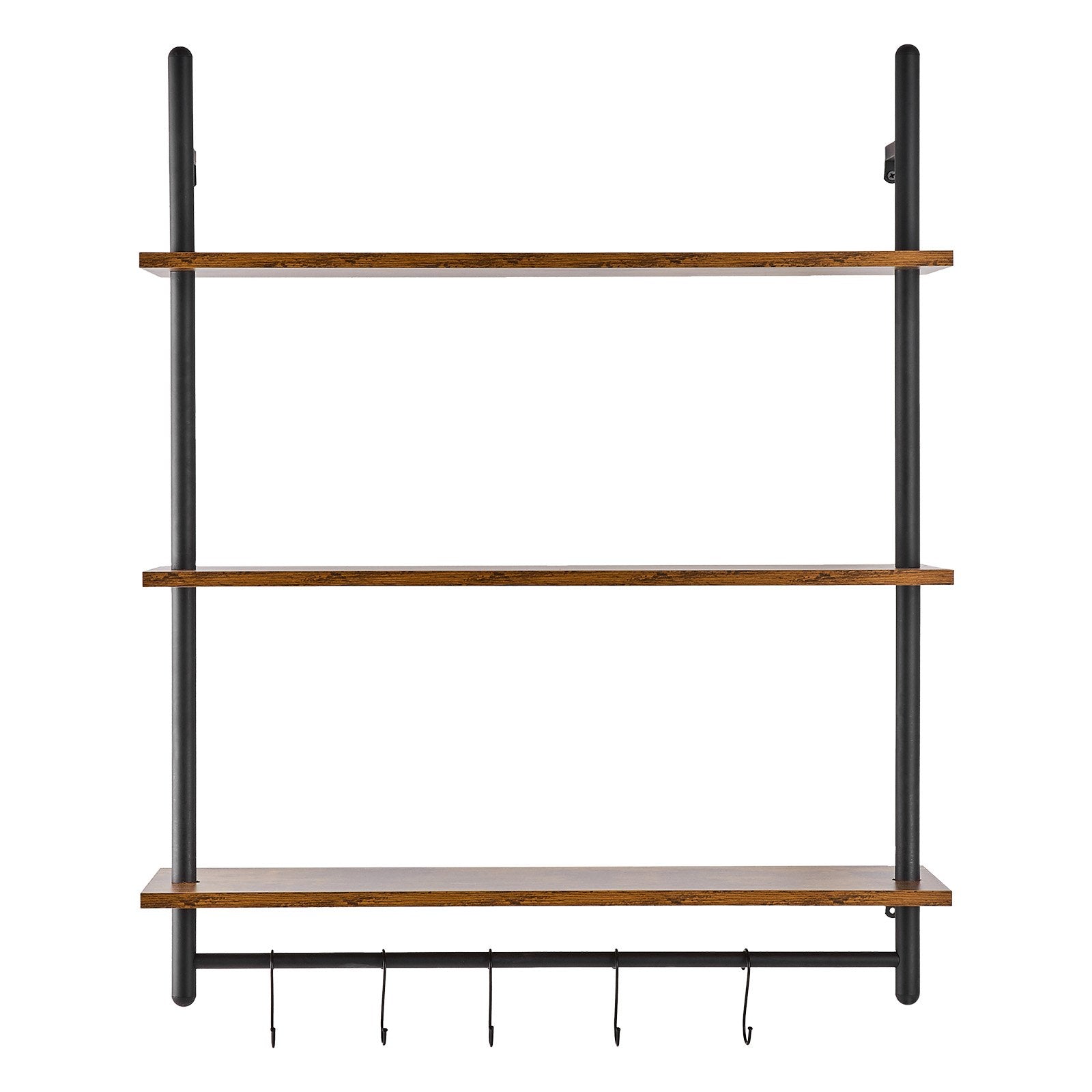Rustic Industrial Pipe Shelf - 3 Tier, Wall-Mount Floating Wood Shelves for Kitchen, Bedroom, Bathroom, Living Room, Black Storage Display