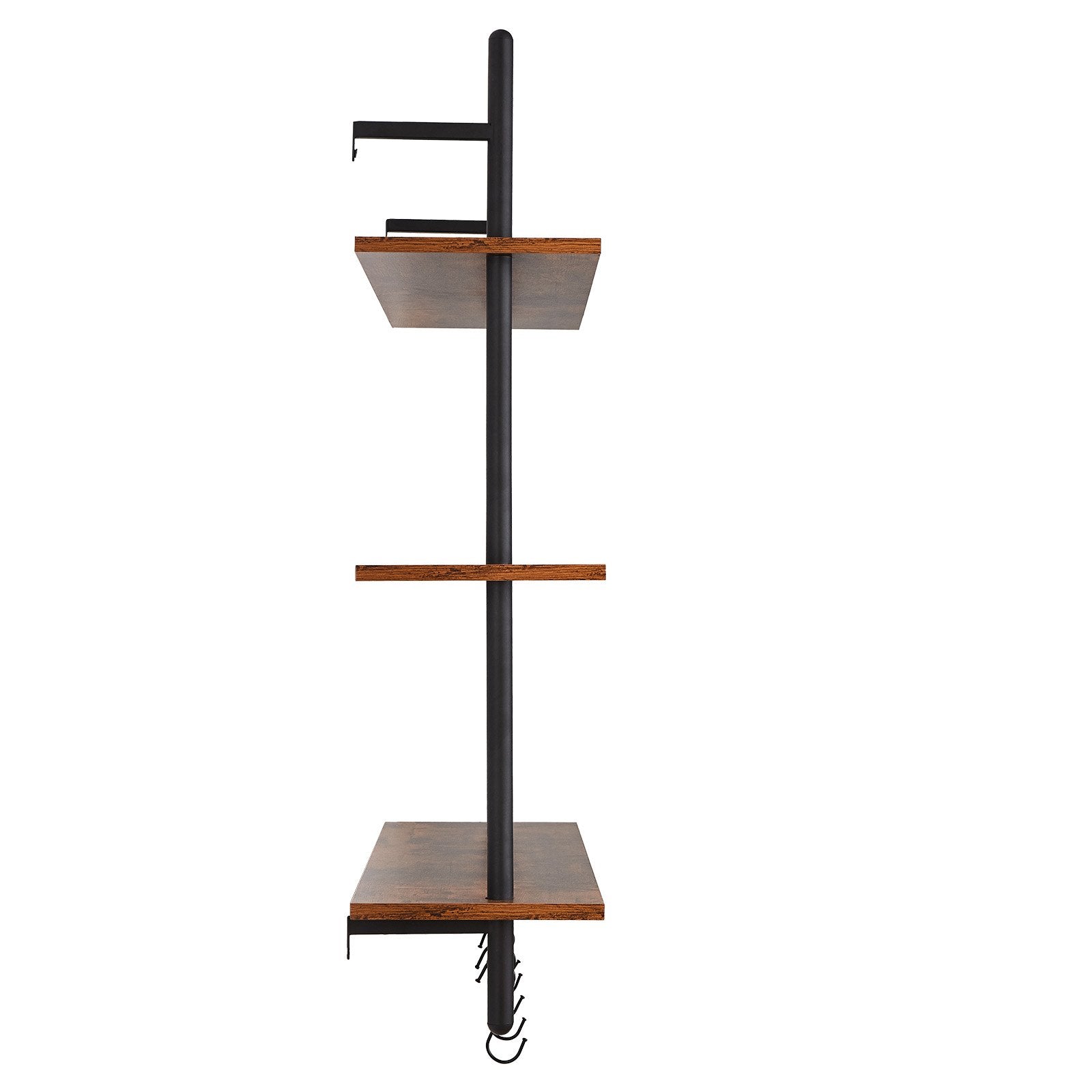 Rustic Industrial Pipe Shelf - 3 Tier, Wall-Mount Floating Wood Shelves for Kitchen, Bedroom, Bathroom, Living Room, Black Storage Display