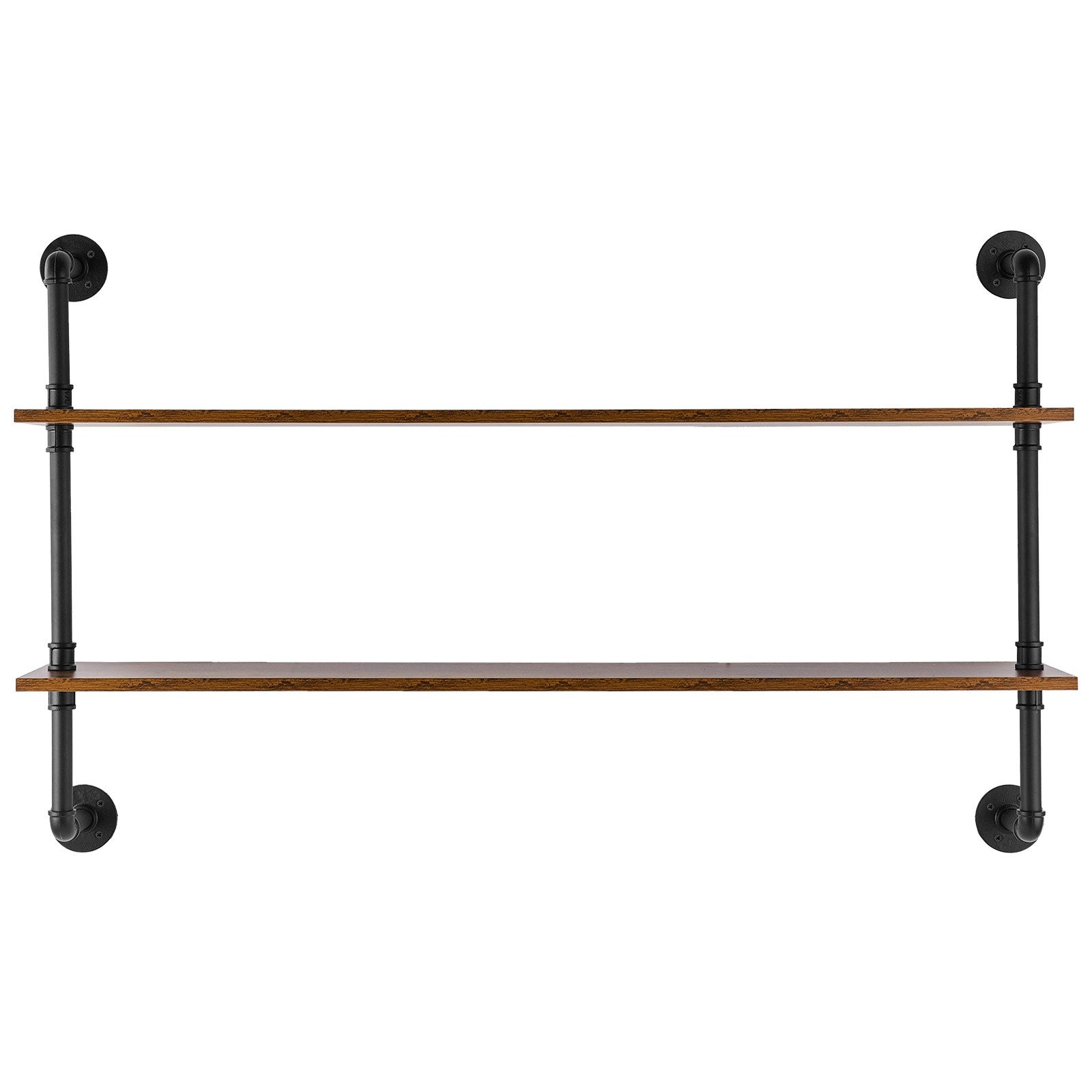Transform Your Space: 2-Tier Industrial Pipe Shelf with Rustic Wood, Wall-Mount Floating Bookshelf for Kitchen, Bedroom, Bathroom, Living Room, Black