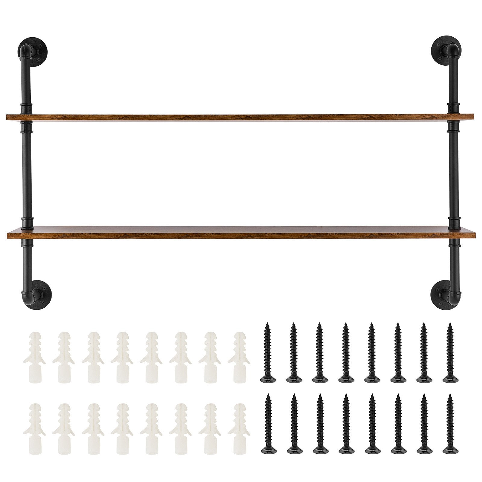 Transform Your Space: 2-Tier Industrial Pipe Shelf with Rustic Wood, Wall-Mount Floating Bookshelf for Kitchen, Bedroom, Bathroom, Living Room, Black