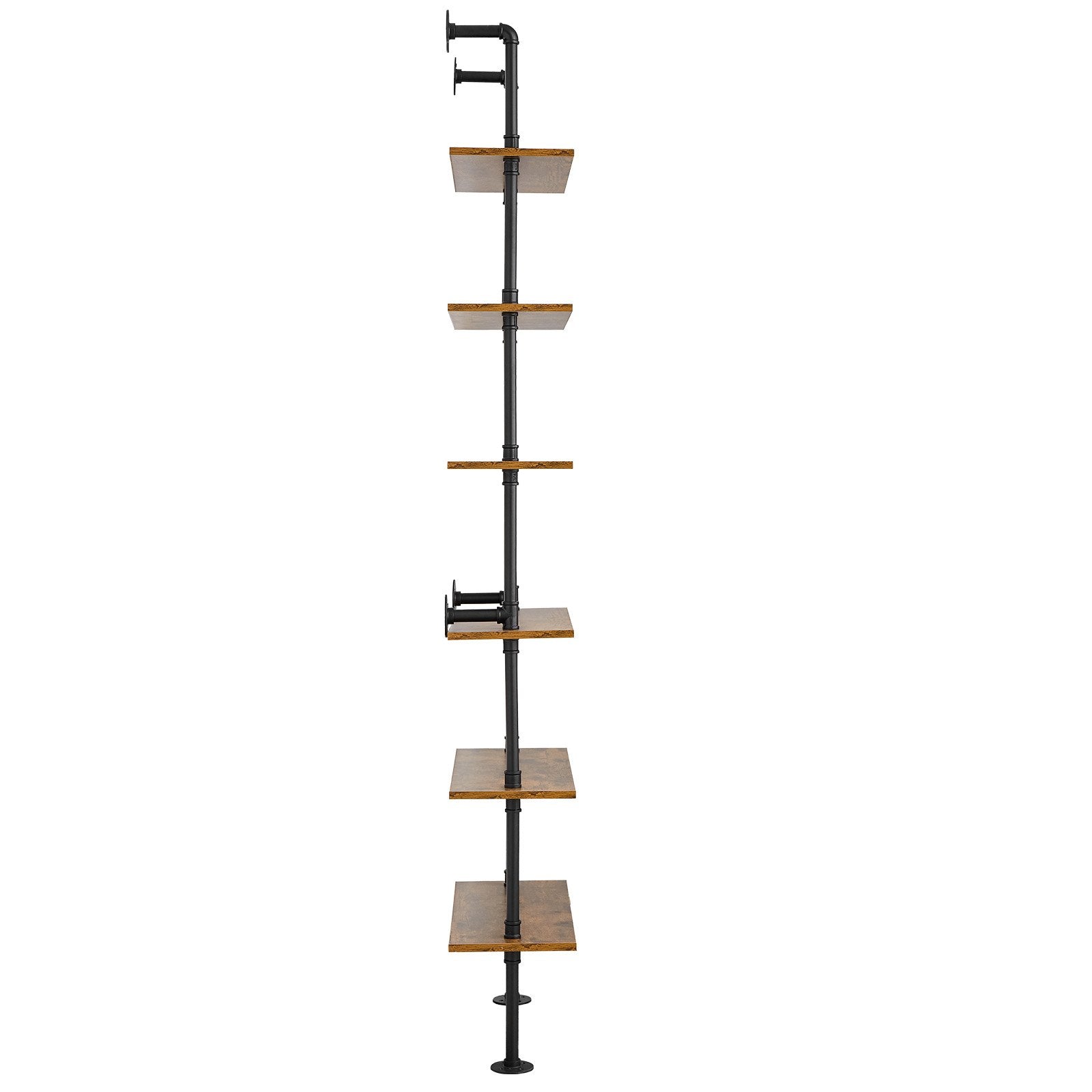 6-Tier Industrial Pipe Shelf, 24x9.84in Wall-Mount Floating Rustic Wood Bookcase for Storage, Display, Kitchen, Bathroom, Living Room, Black Finish