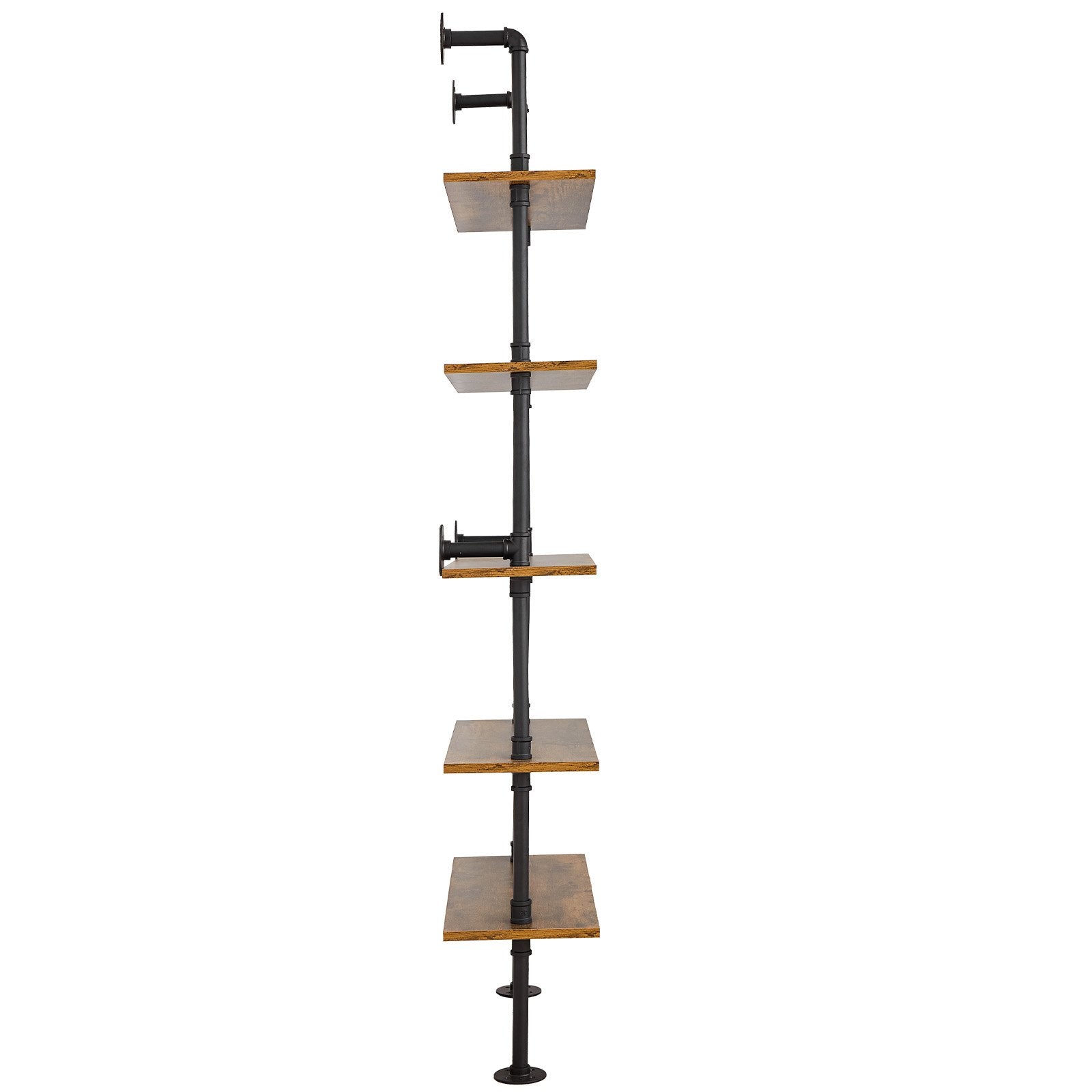 5-Tier Industrial Pipe Shelf - Rustic Wood Wall-Mount, Multi-Functional Floating Bookshelf for Kitchen, Bedroom, Bathroom, Living Room
