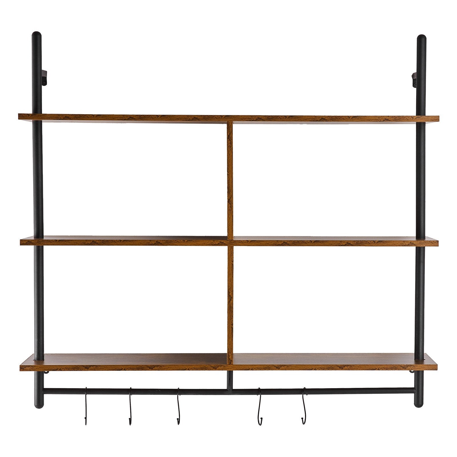 Industrial 3-Tier Pipe Shelf, Wall-Mount Floating Rustic Wood Shelves for Kitchen, Bedroom, Bathroom, Living Room - Black, Easy Install, Multi-functional Storage Rack