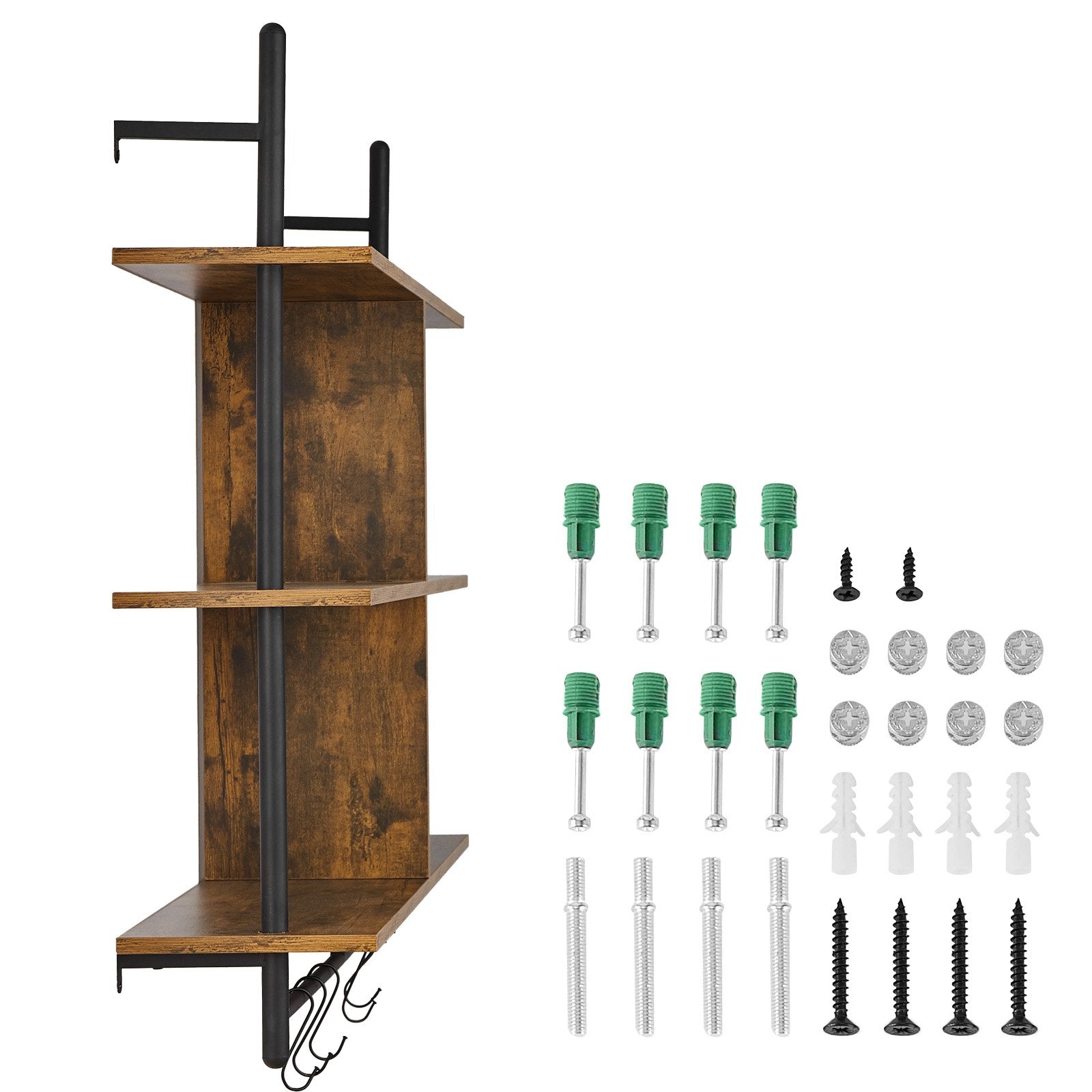 Industrial 3-Tier Pipe Shelf, Wall-Mount Floating Rustic Wood Shelves for Kitchen, Bedroom, Bathroom, Living Room - Black, Easy Install, Multi-functional Storage Rack
