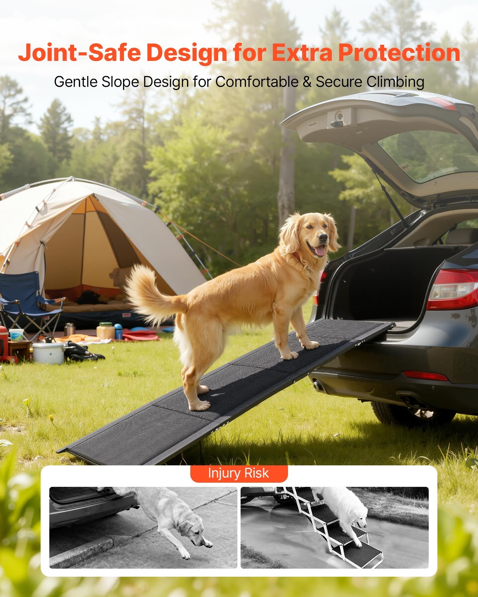Folding Dog Ramp for Cars & SUVs, 63" Long, Non-Slip Oxford Fabric, Supports Medium & Large Dogs Up to 250lbs, Portable & Sturdy Aluminum Frame