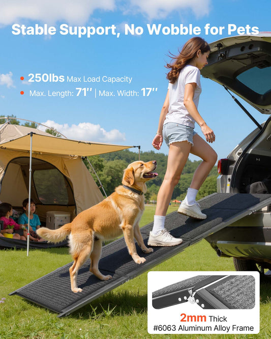Portable 71" Folding Dog Ramp with Non-Slip Felt Surface for Medium & Large Dogs up to 250lbs, Ideal for SUV & Truck Access