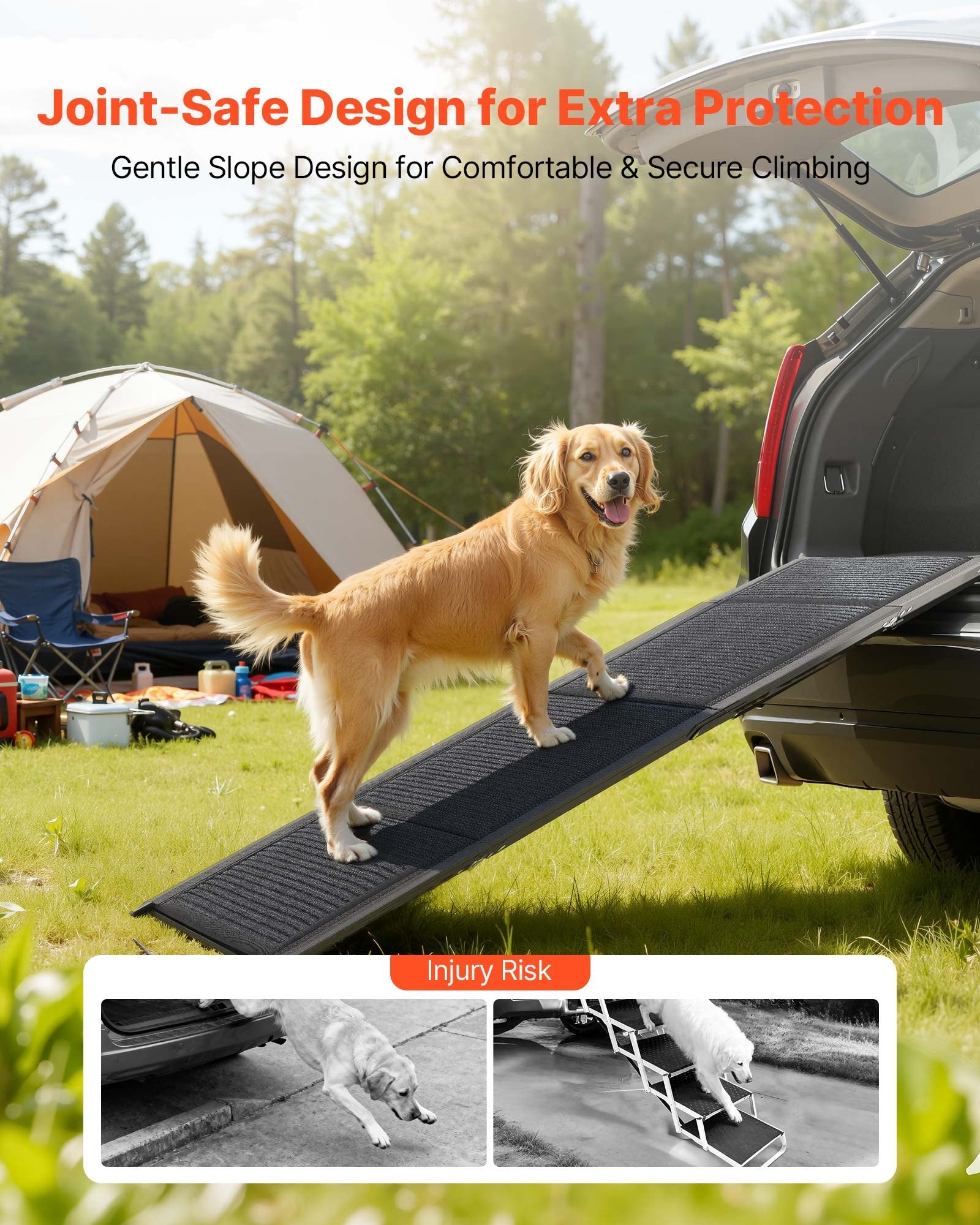 Portable 71" Folding Dog Ramp with Non-Slip Felt Surface for Medium & Large Dogs up to 250lbs, Ideal for SUV & Truck Access