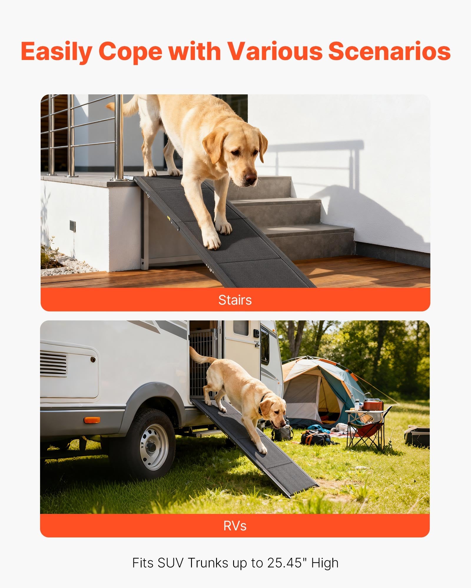 Folding Dog Ramp for Cars, SUVs & Trucks - 71" x 17" Heavy-Duty Pet Ramp with Non-Slip Oxford Fabric, Supports Medium & Large Dogs Up to 250 lbs