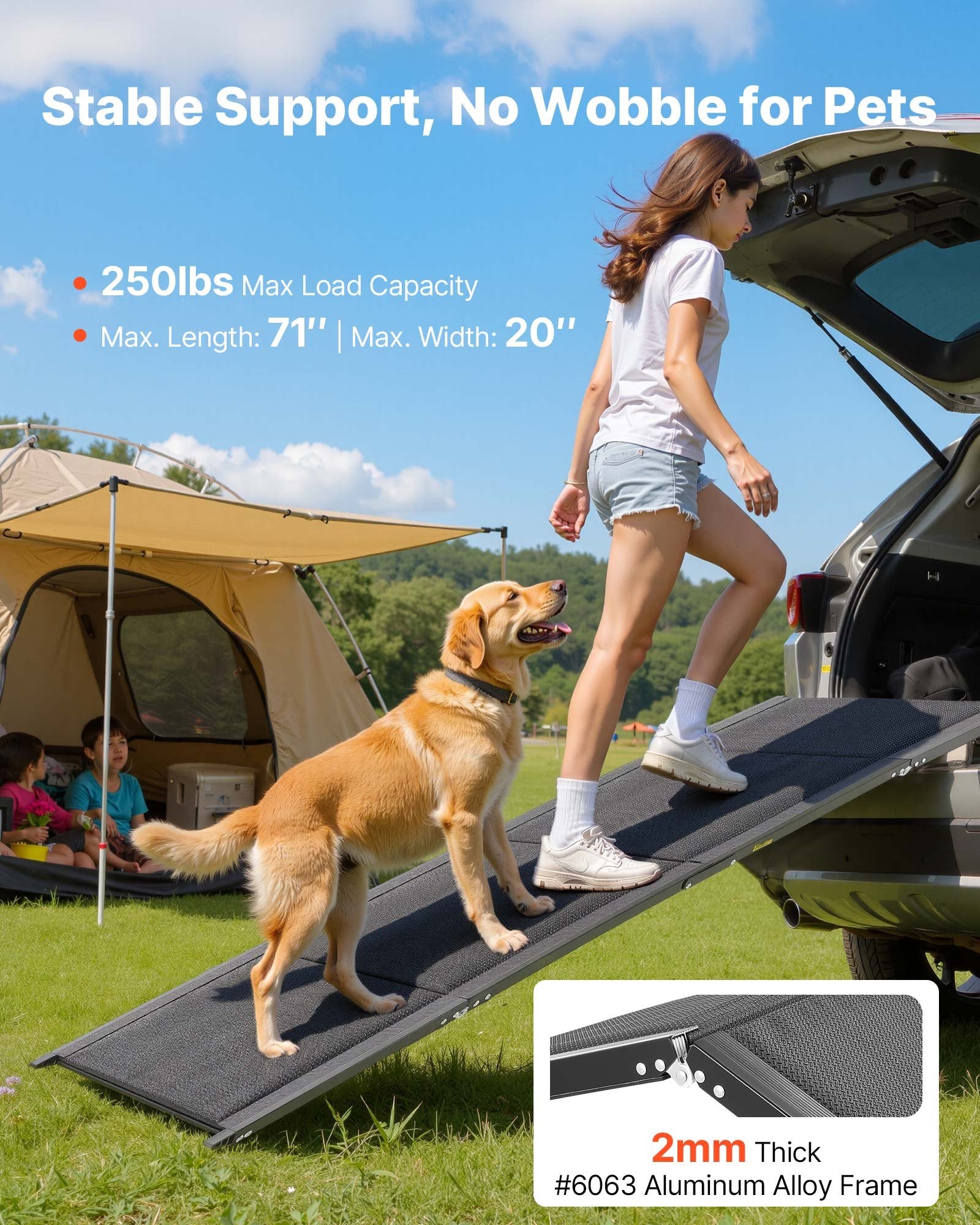 Folding Dog Ramp for Cars - 71" x 20", Non-Slip Oxford Fabric, Portable Pet Stair for Medium & Large Dogs, SUV & Truck Compatible, Supports 250lbs