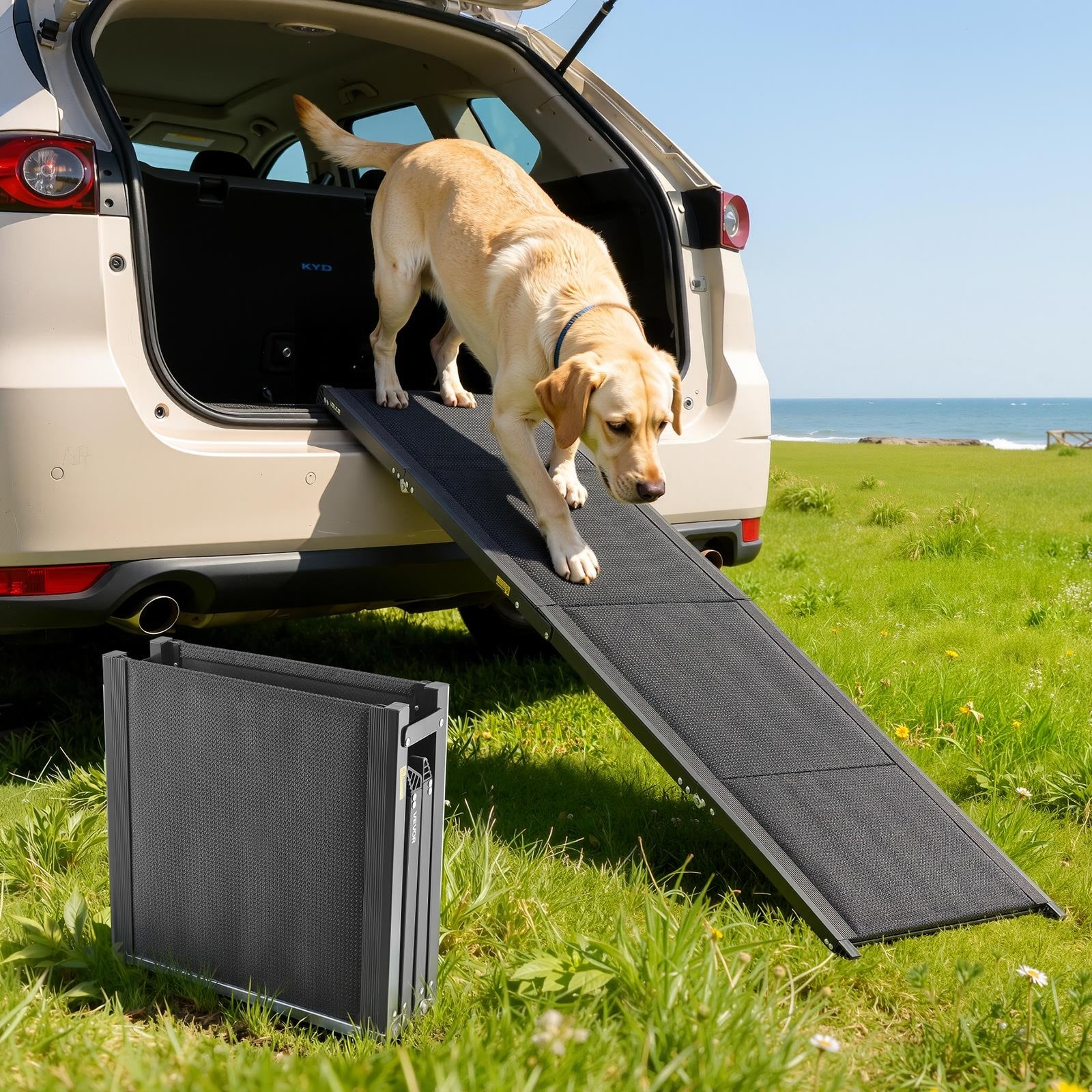 Folding Dog Ramp for Cars - 71" x 20", Non-Slip Oxford Fabric, Portable Pet Stair for Medium & Large Dogs, SUV & Truck Compatible, Supports 250lbs