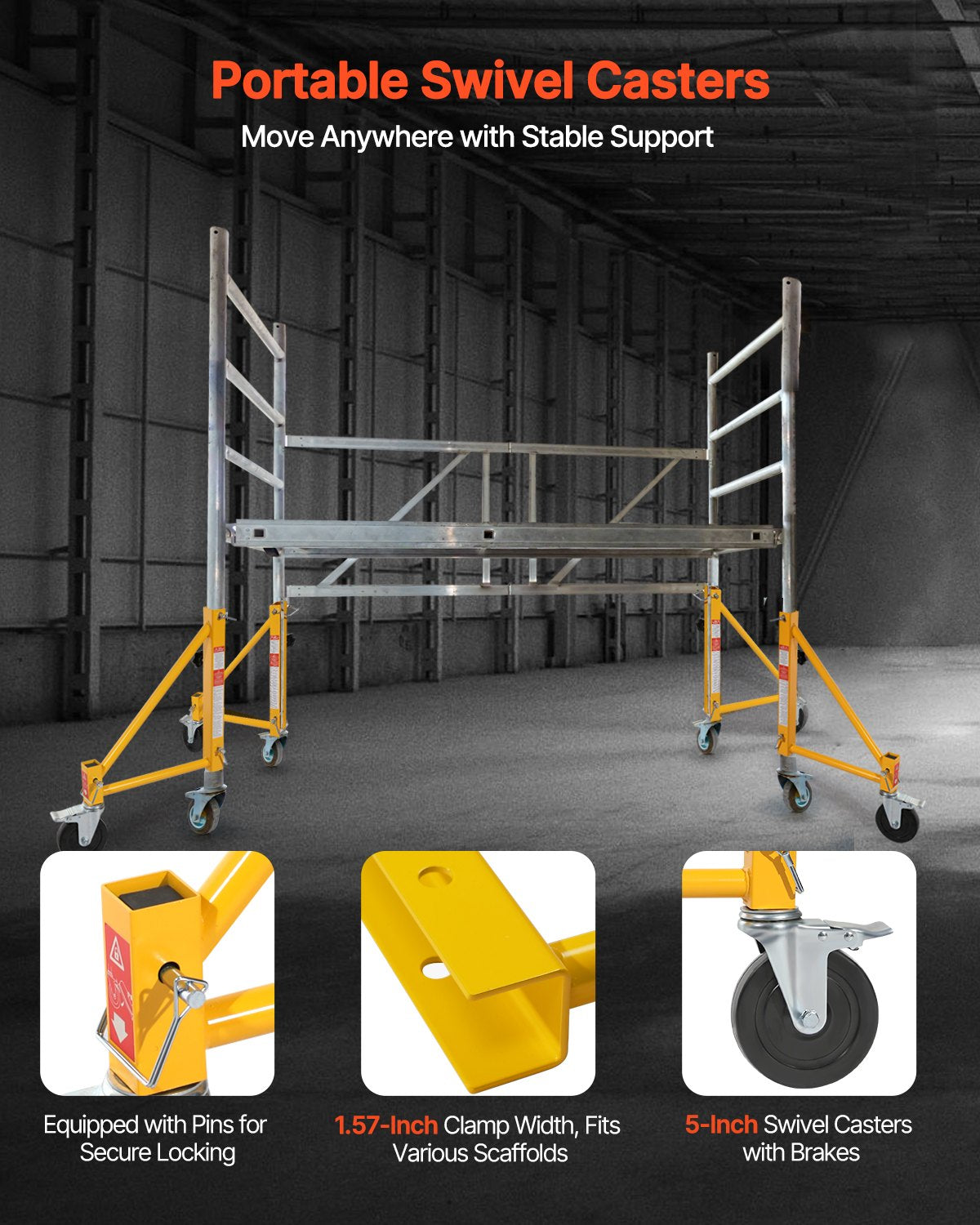 4-Pack Yellow Scaffold Outriggers with Swivel Casters, 1000 lbs Capacity, Rust-Proof Carbon Steel for Baker-Style Scaffolding Systems