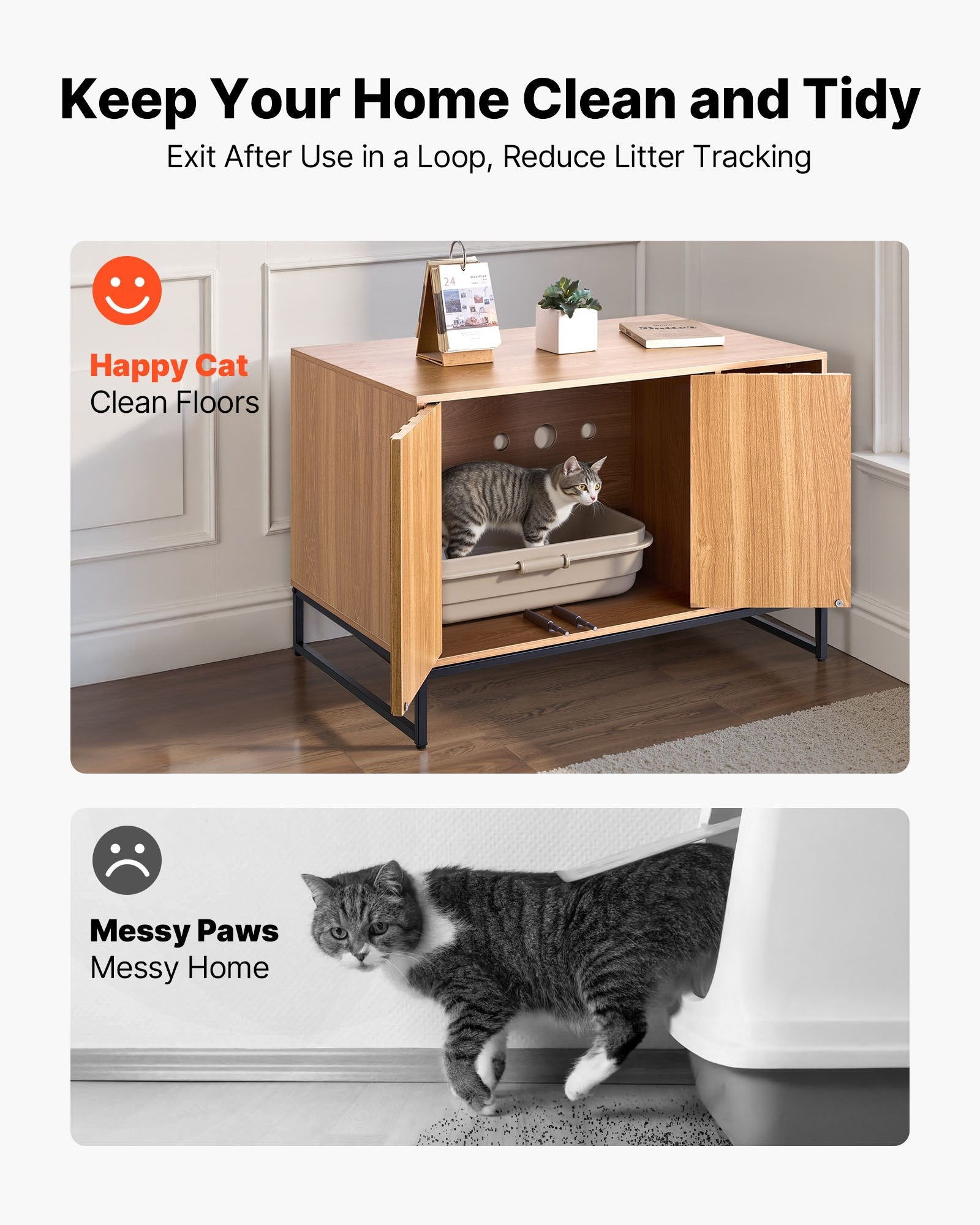 31.5" Cat Litter Box Enclosure Cabinet with Scratch Pad, Waterproof Washroom Furniture, Odor-Free Design for Bedroom & Living Room