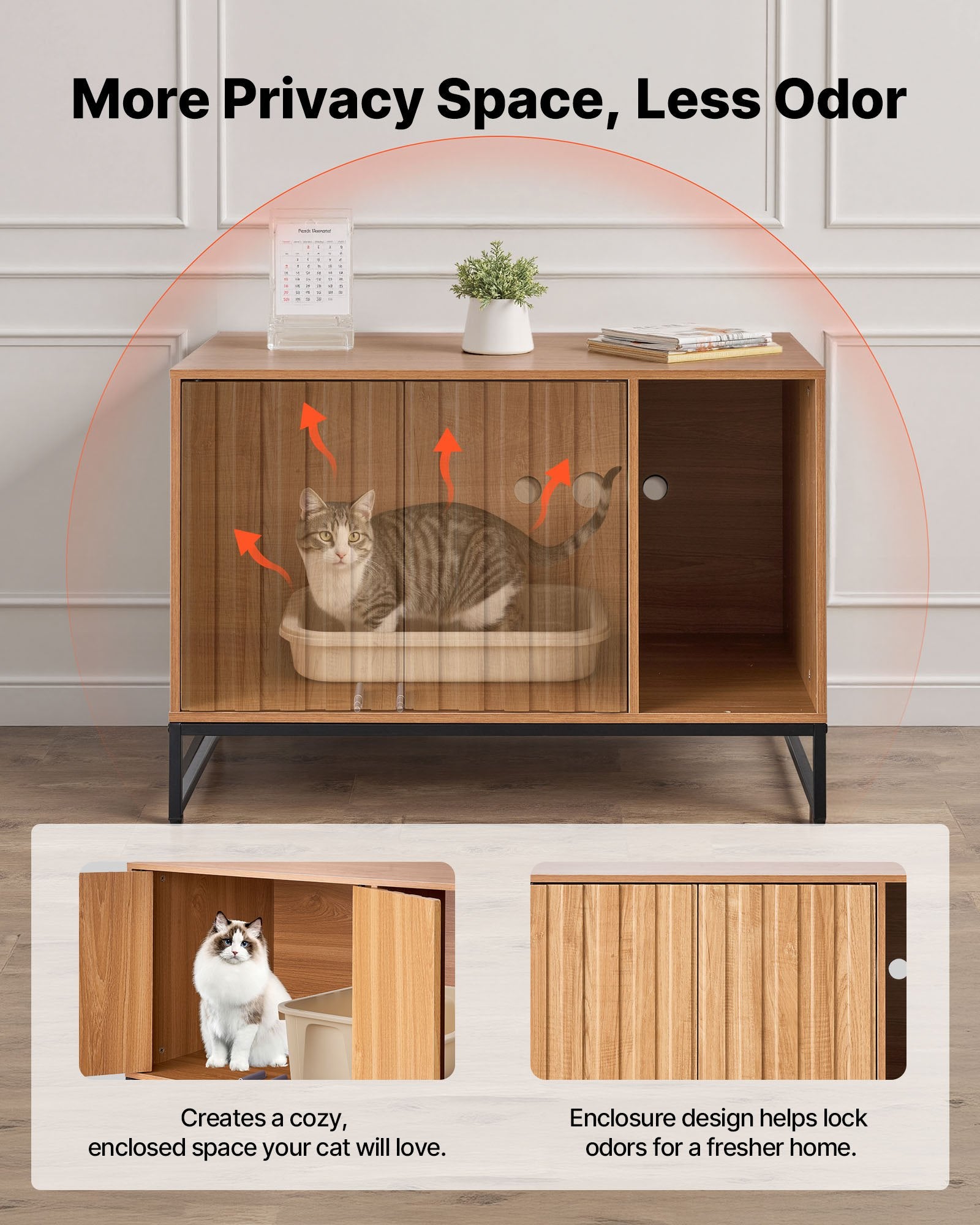 31.5" Cat Litter Box Enclosure Cabinet with Scratch Pad, Waterproof Washroom Furniture, Odor-Free Design for Bedroom & Living Room