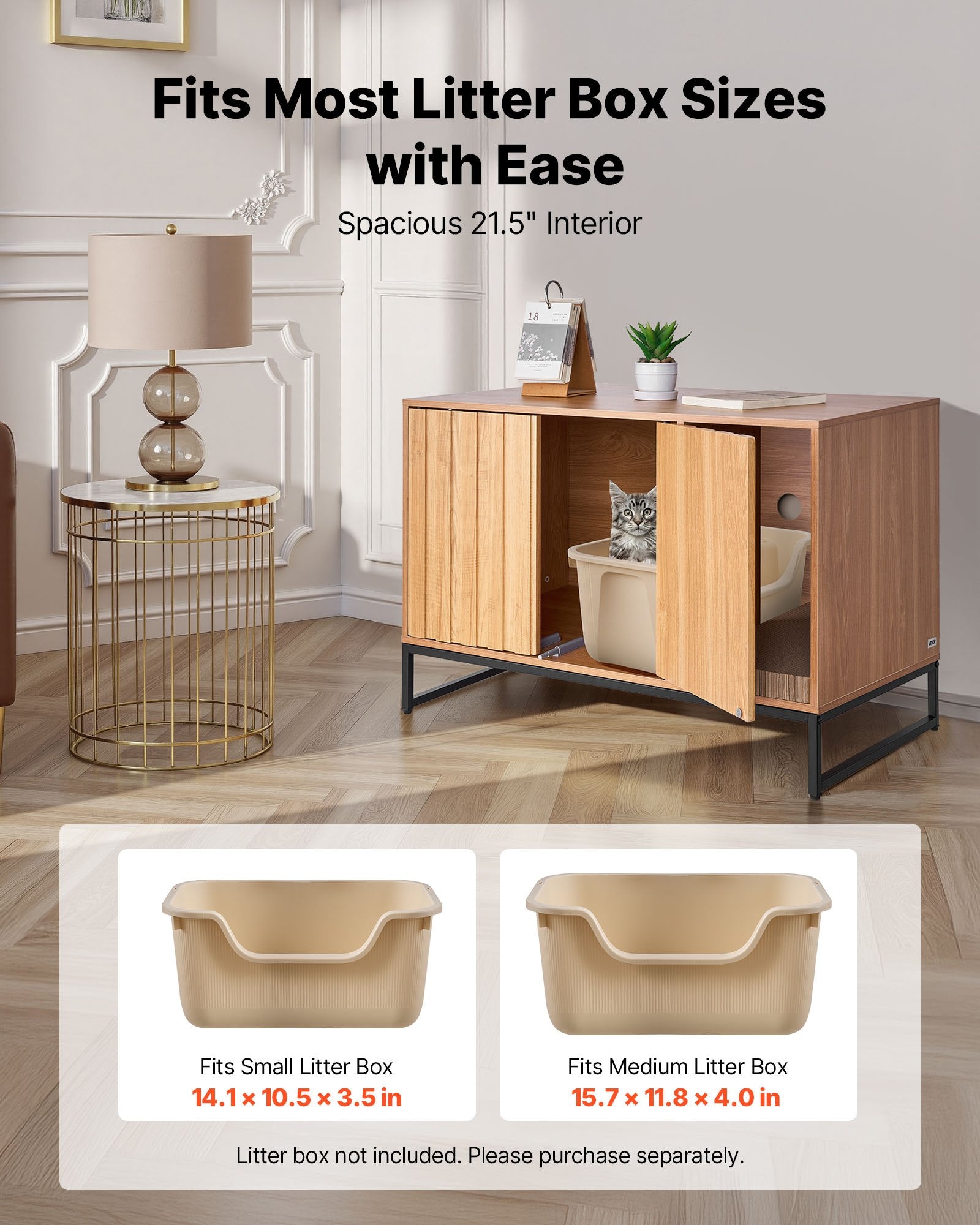 31.5" Cat Litter Box Enclosure Cabinet with Scratch Pad, Waterproof Washroom Furniture, Odor-Free Design for Bedroom & Living Room