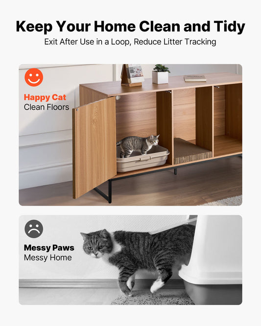 Stylish Cat Litter Box Furniture Enclosure, 47.2" Hidden Cabinet with Scratch Pad, Storage & Waterproof End Table for Bedroom & Living Room