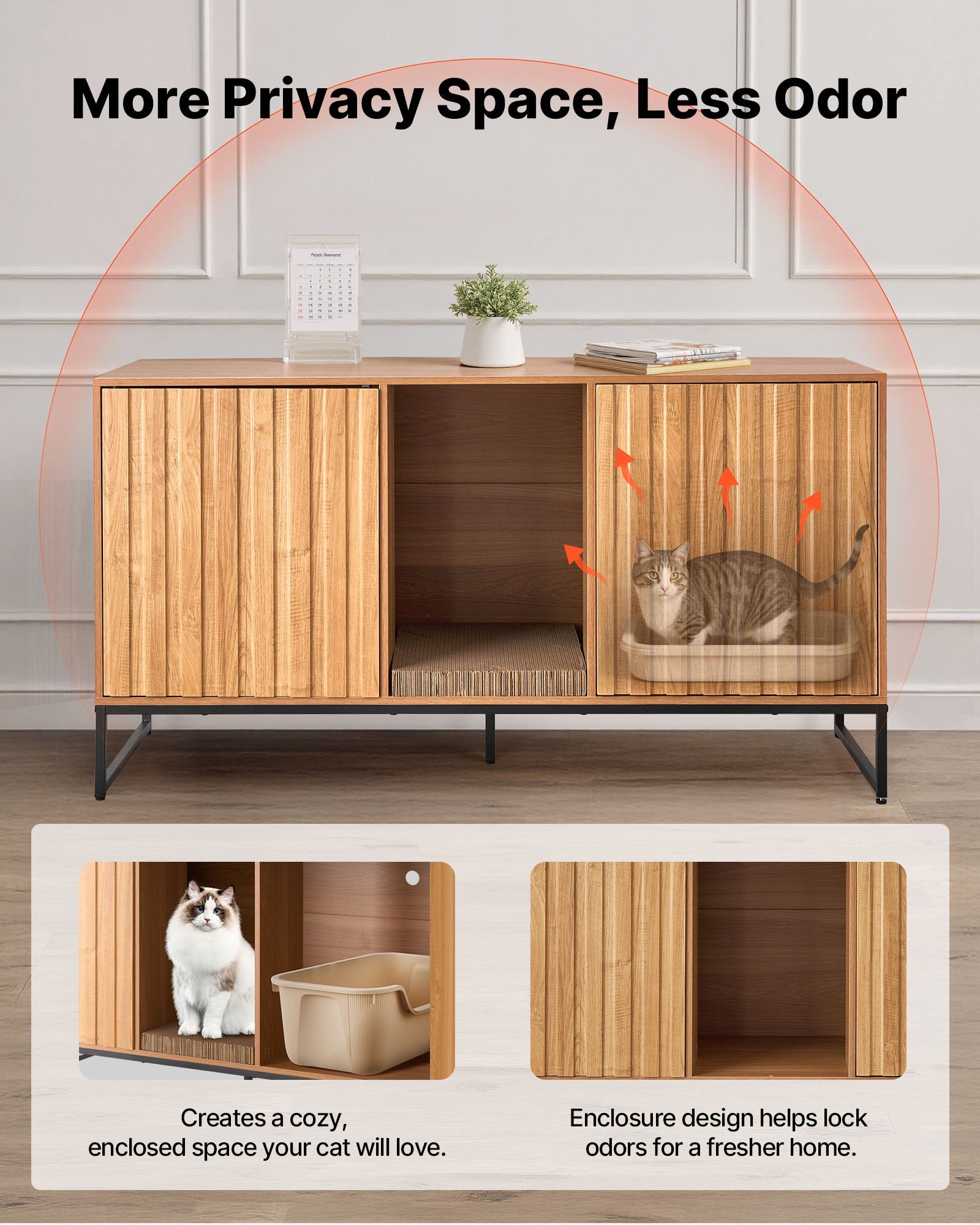 Stylish Cat Litter Box Furniture Enclosure, 47.2" Hidden Cabinet with Scratch Pad, Storage & Waterproof End Table for Bedroom & Living Room