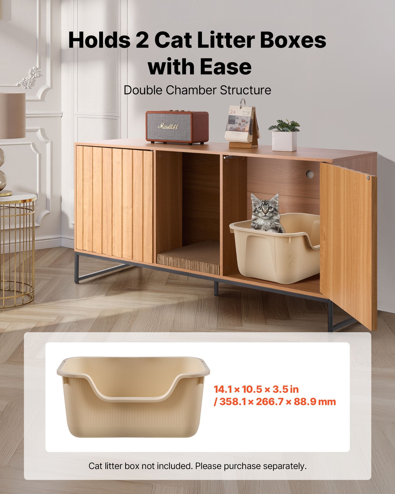 Stylish Cat Litter Box Furniture Enclosure, 47.2" Hidden Cabinet with Scratch Pad, Storage & Waterproof End Table for Bedroom & Living Room
