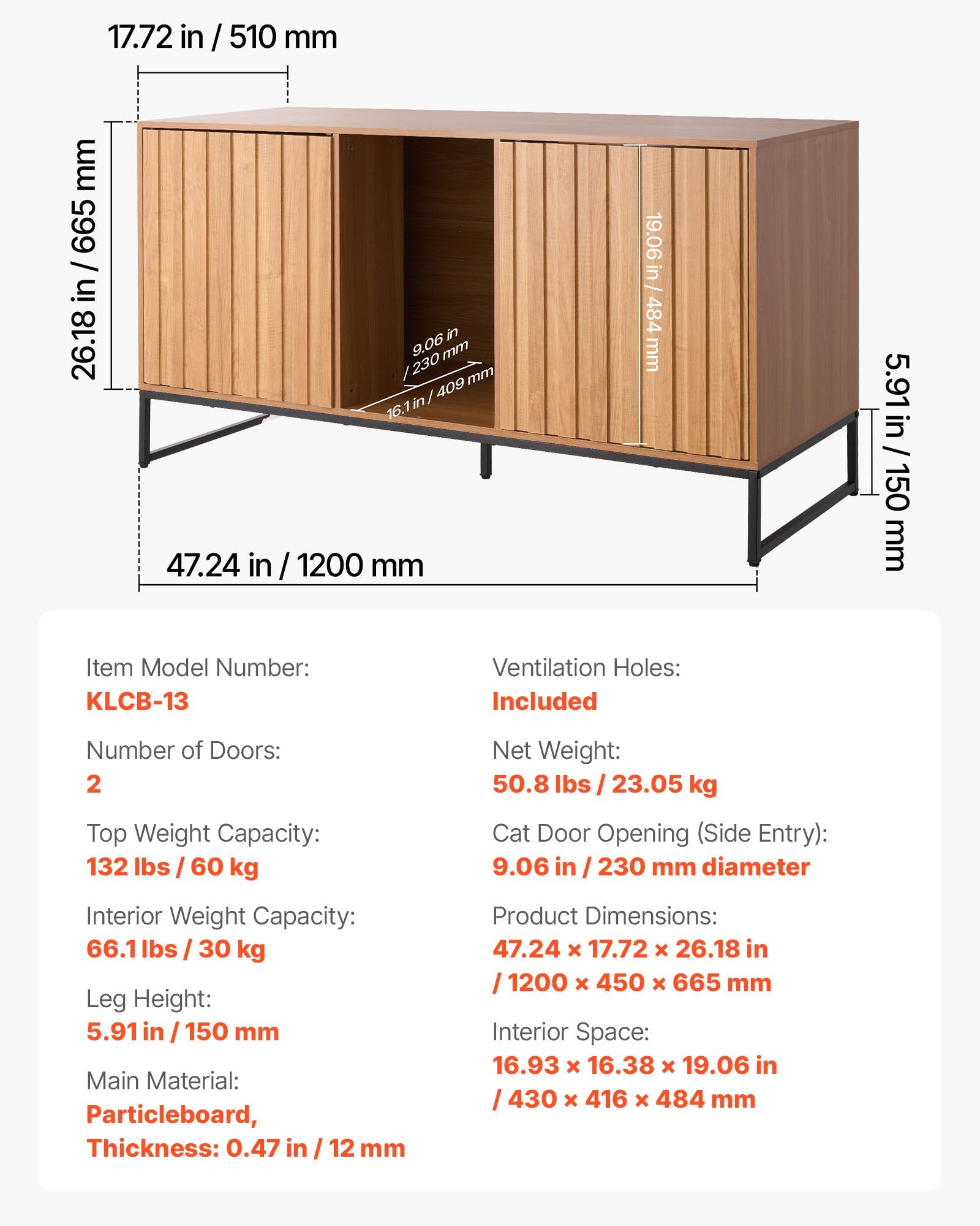 Stylish Cat Litter Box Furniture Enclosure, 47.2" Hidden Cabinet with Scratch Pad, Storage & Waterproof End Table for Bedroom & Living Room