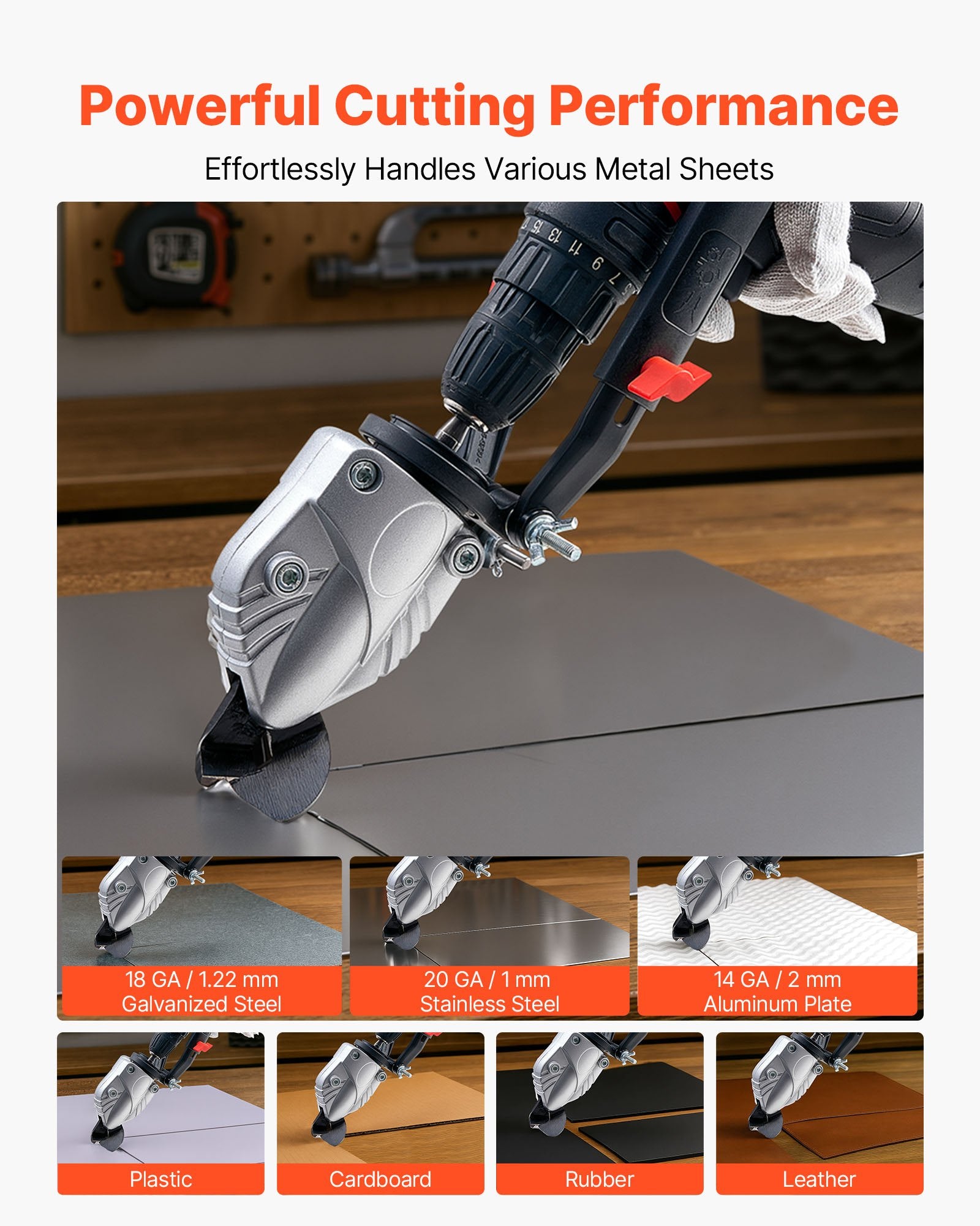 Versatile Metal Shear Drill Attachment - 360° Pivoting Head, Sharp Blades for Steel, Aluminum, Plastic, Cardboard, Easy Install, Reliable Performance