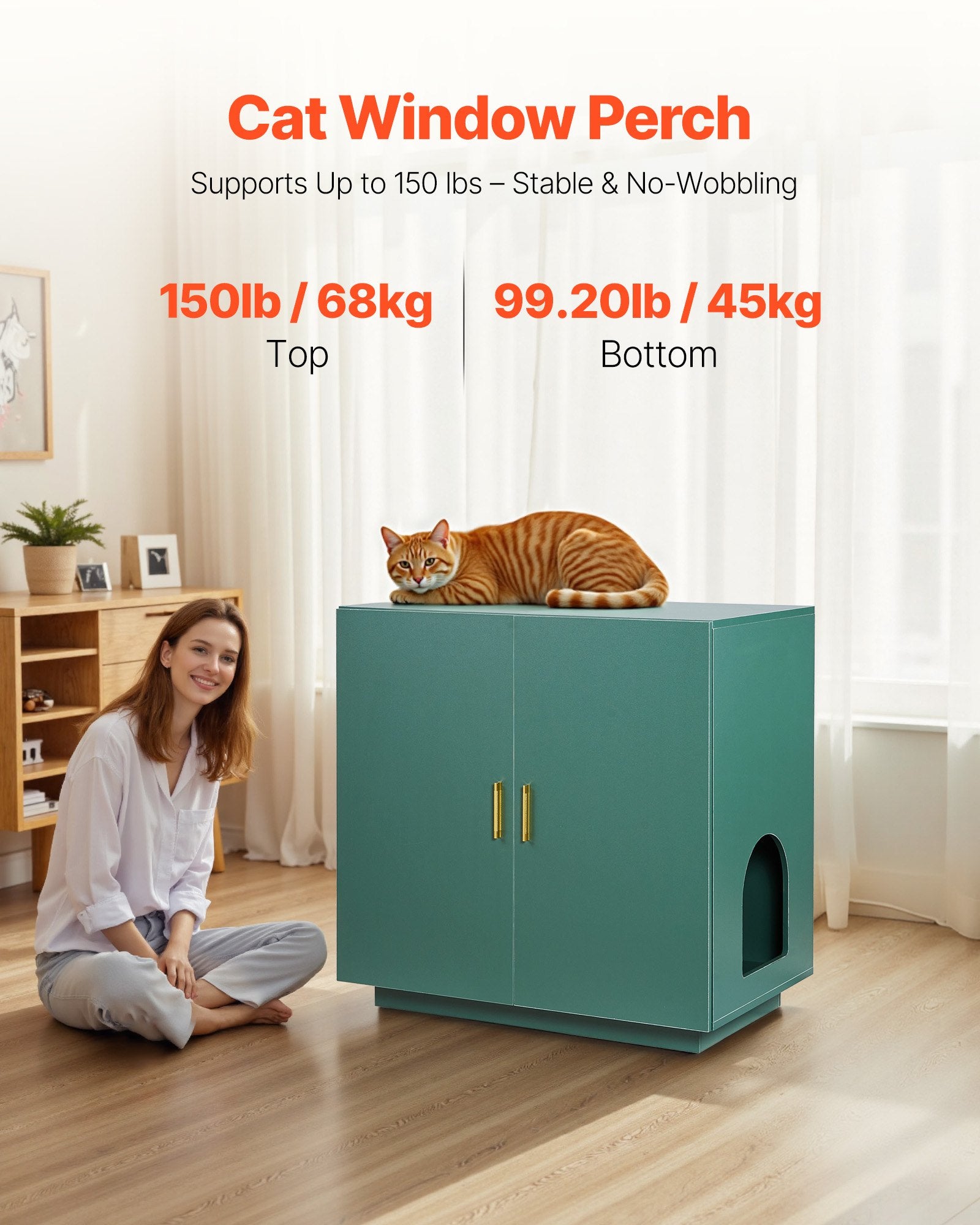 31.5" Cat Litter Box Cabinet with Ventilated Holes - Stylish Wooden Kitty Washroom, Double-Door Enclosure, End Table Furniture for Most Litterboxes