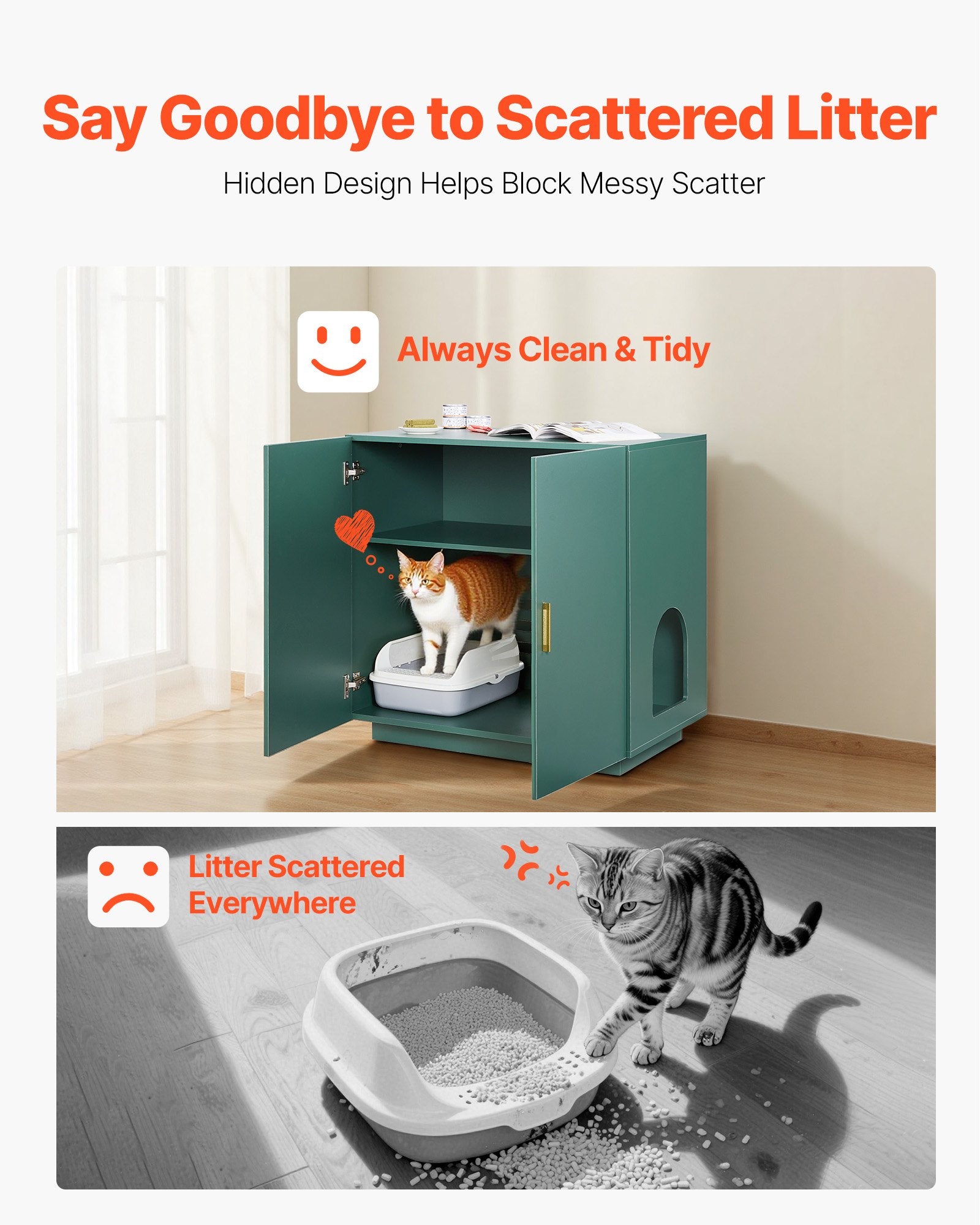 31.5" Cat Litter Box Cabinet with Ventilated Holes - Stylish Wooden Kitty Washroom, Double-Door Enclosure, End Table Furniture for Most Litterboxes