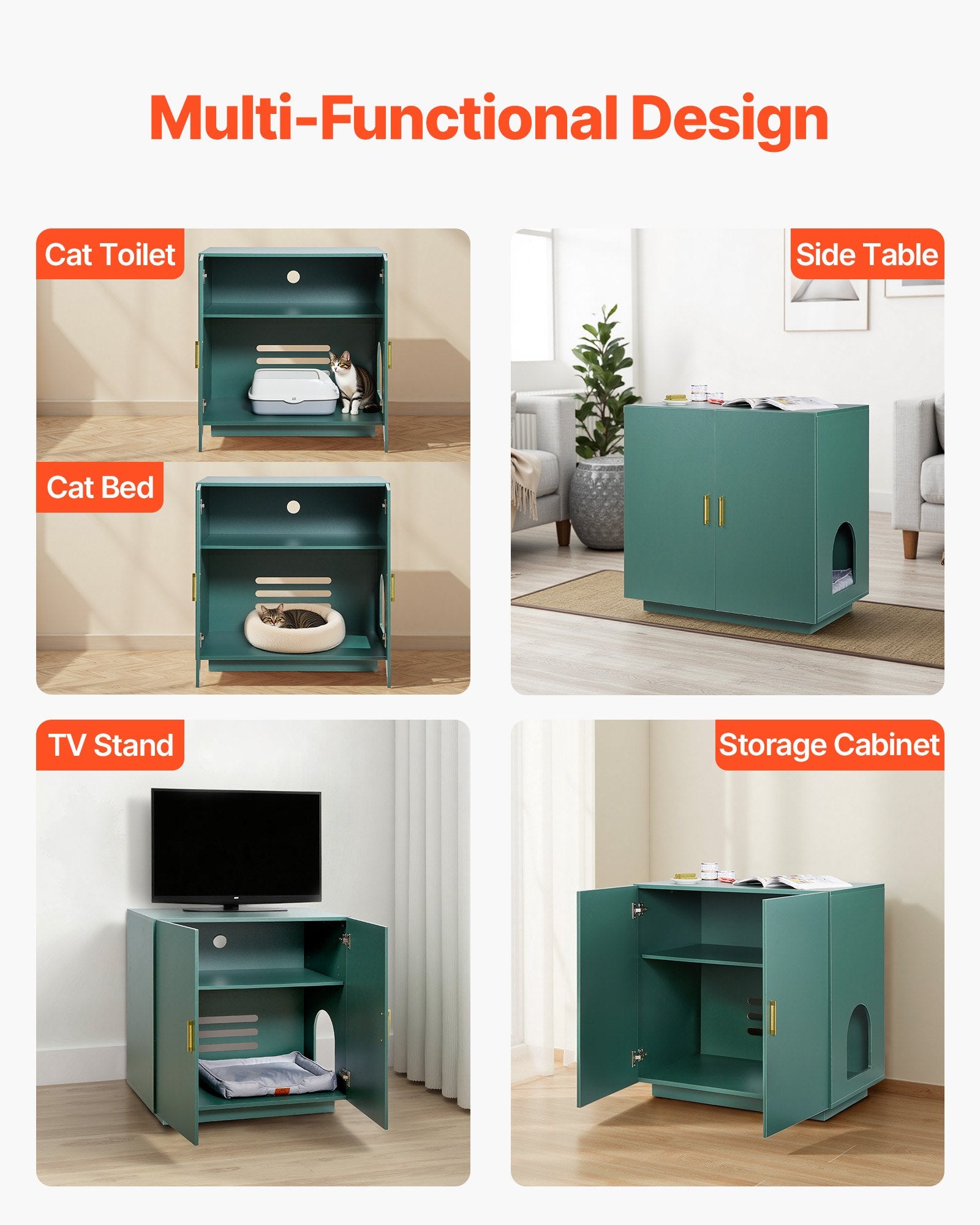 31.5" Cat Litter Box Cabinet with Ventilated Holes - Stylish Wooden Kitty Washroom, Double-Door Enclosure, End Table Furniture for Most Litterboxes